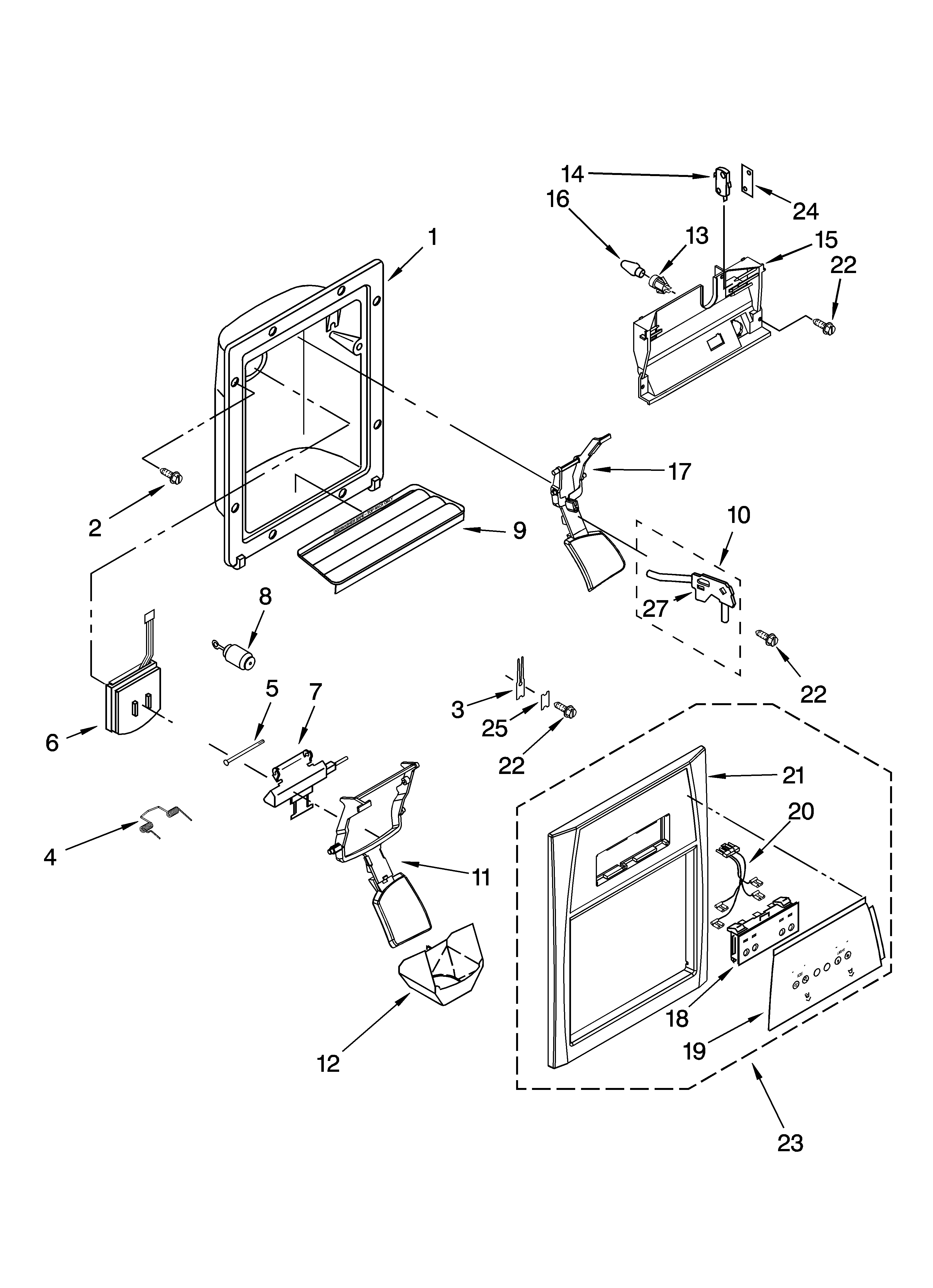 Whirlpool ED2FHEXNS01 dispenser front parts diagram