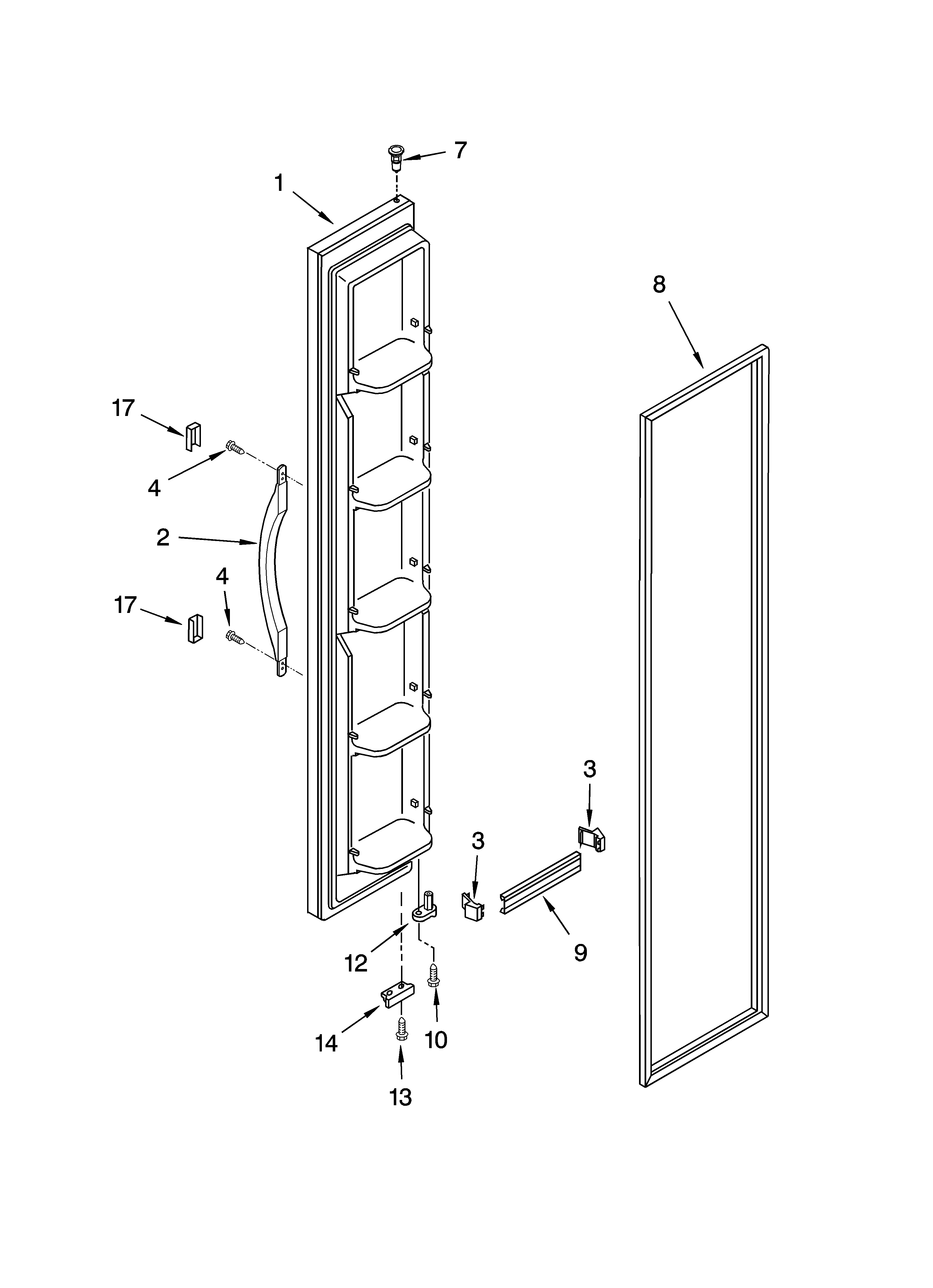 Whirlpool ED2GTKXNQ01 freezer door parts diagram