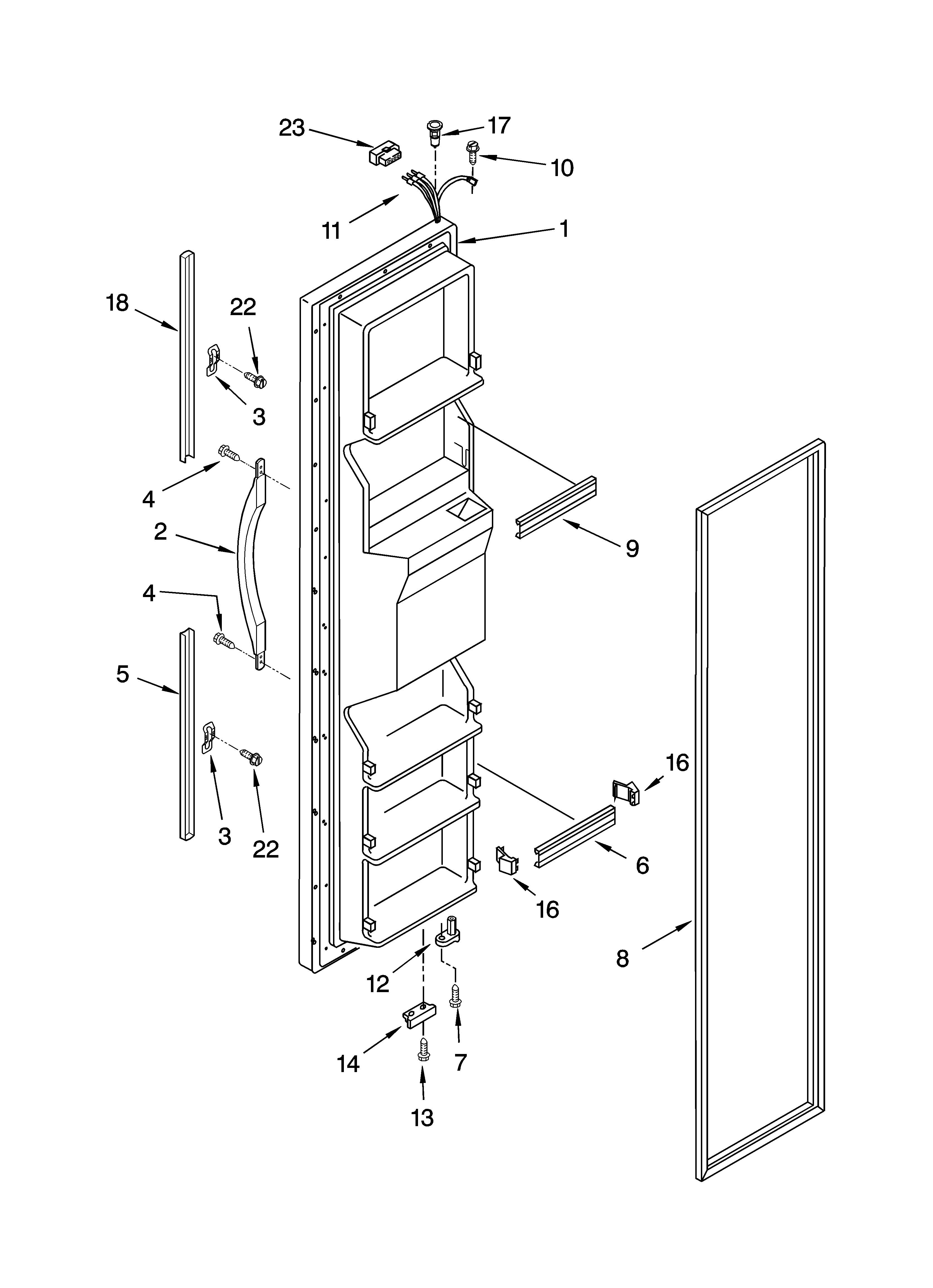 Whirlpool ED2JHGXRQ01 freezer door parts diagram
