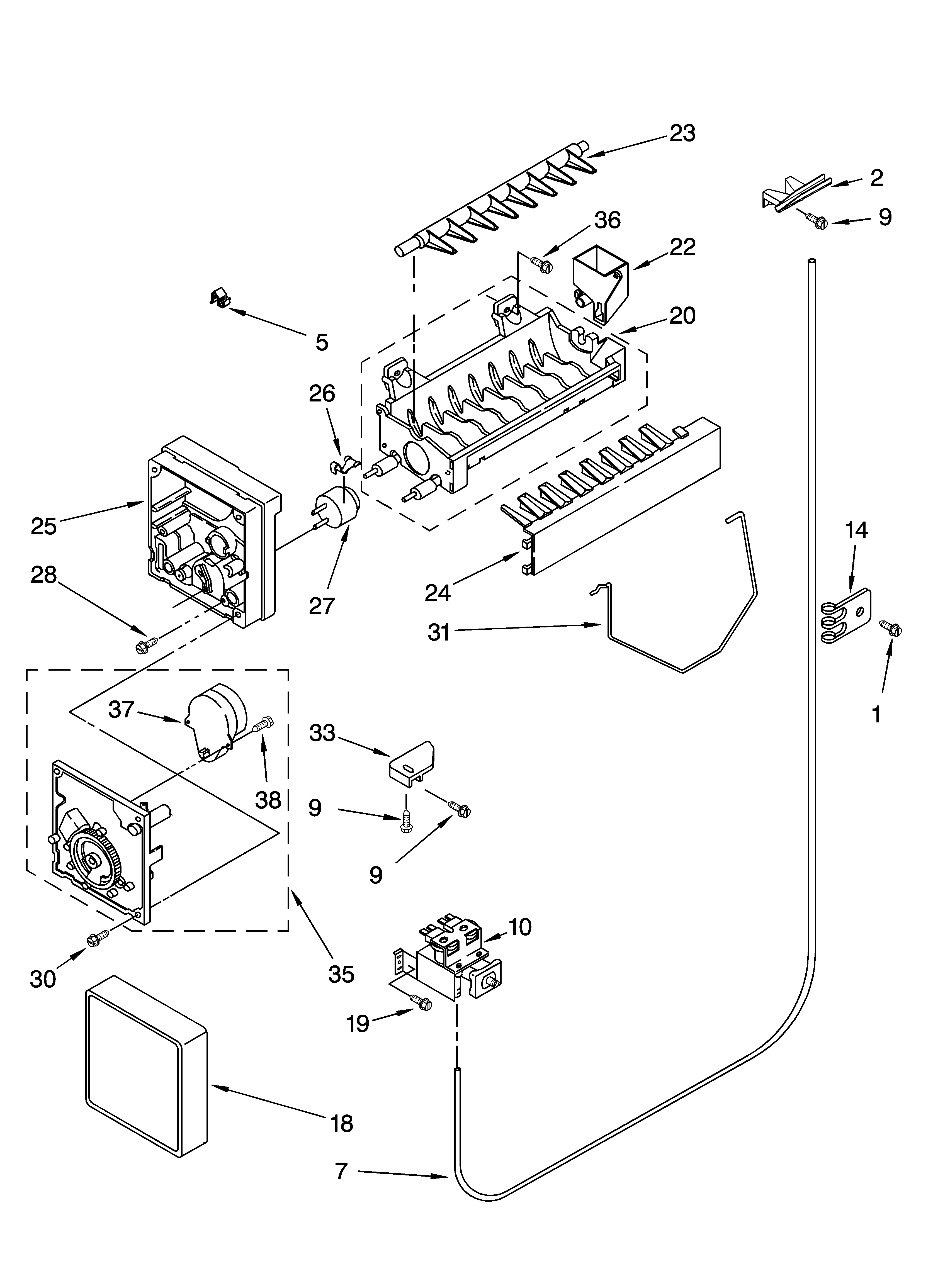 Whirlpool ED2JHGXRQ01 icemaker parts, optional parts diagram