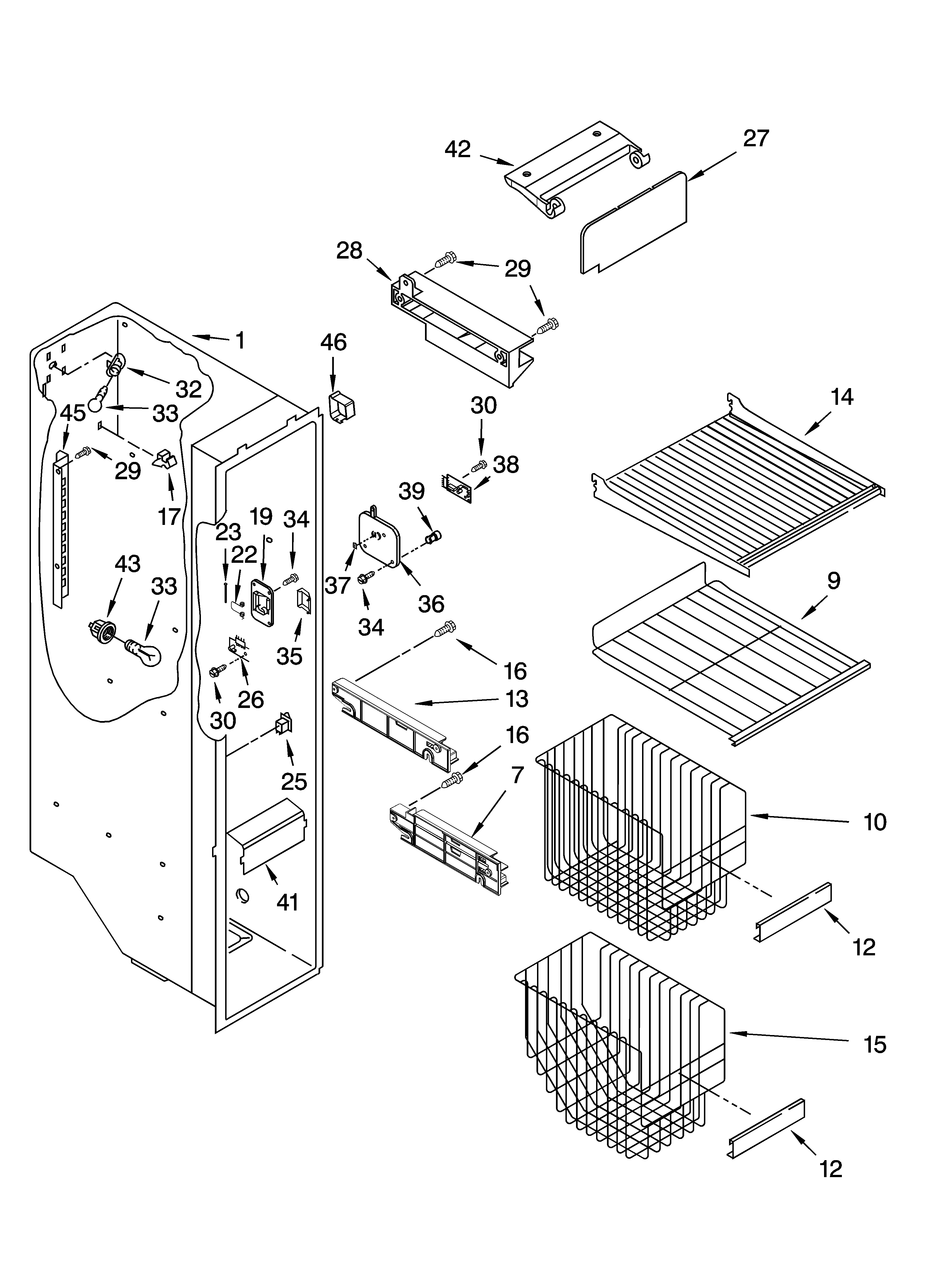 Whirlpool ED2LHAXMT11 freezer liner parts diagram