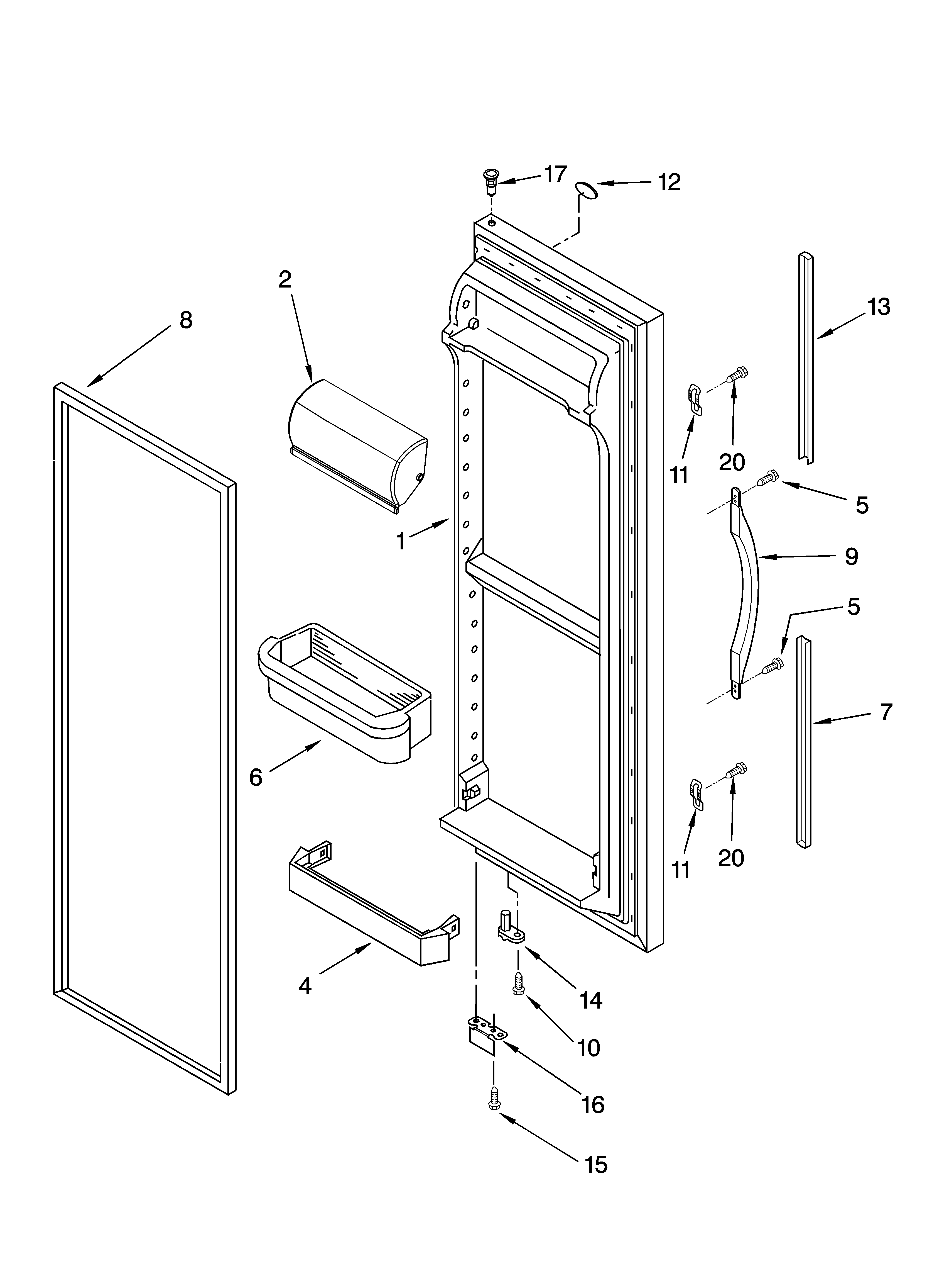 Whirlpool ED2LHAXMT11 refrigerator door parts diagram