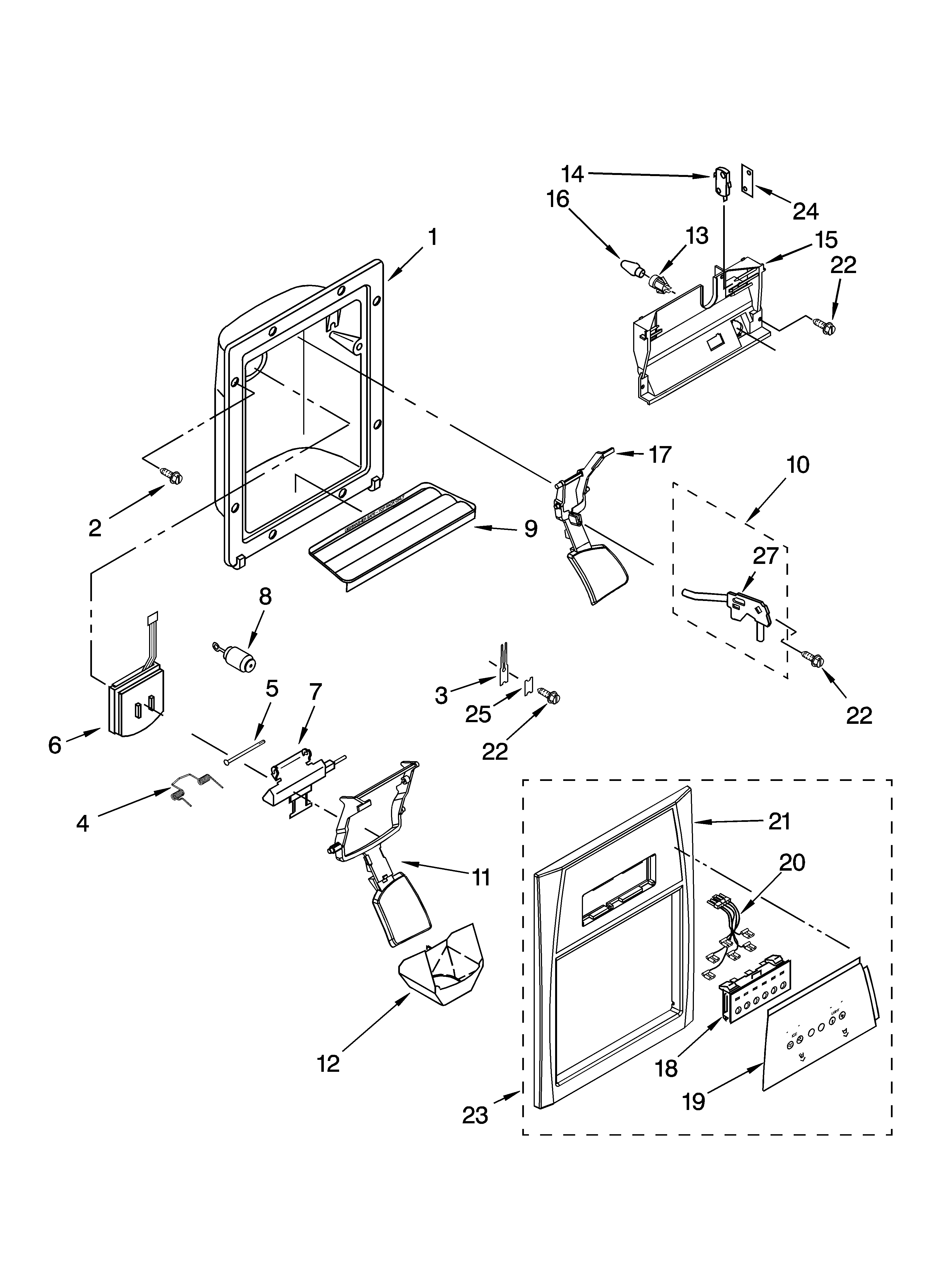 Whirlpool ED2LHAXMT11 dispenser front parts diagram