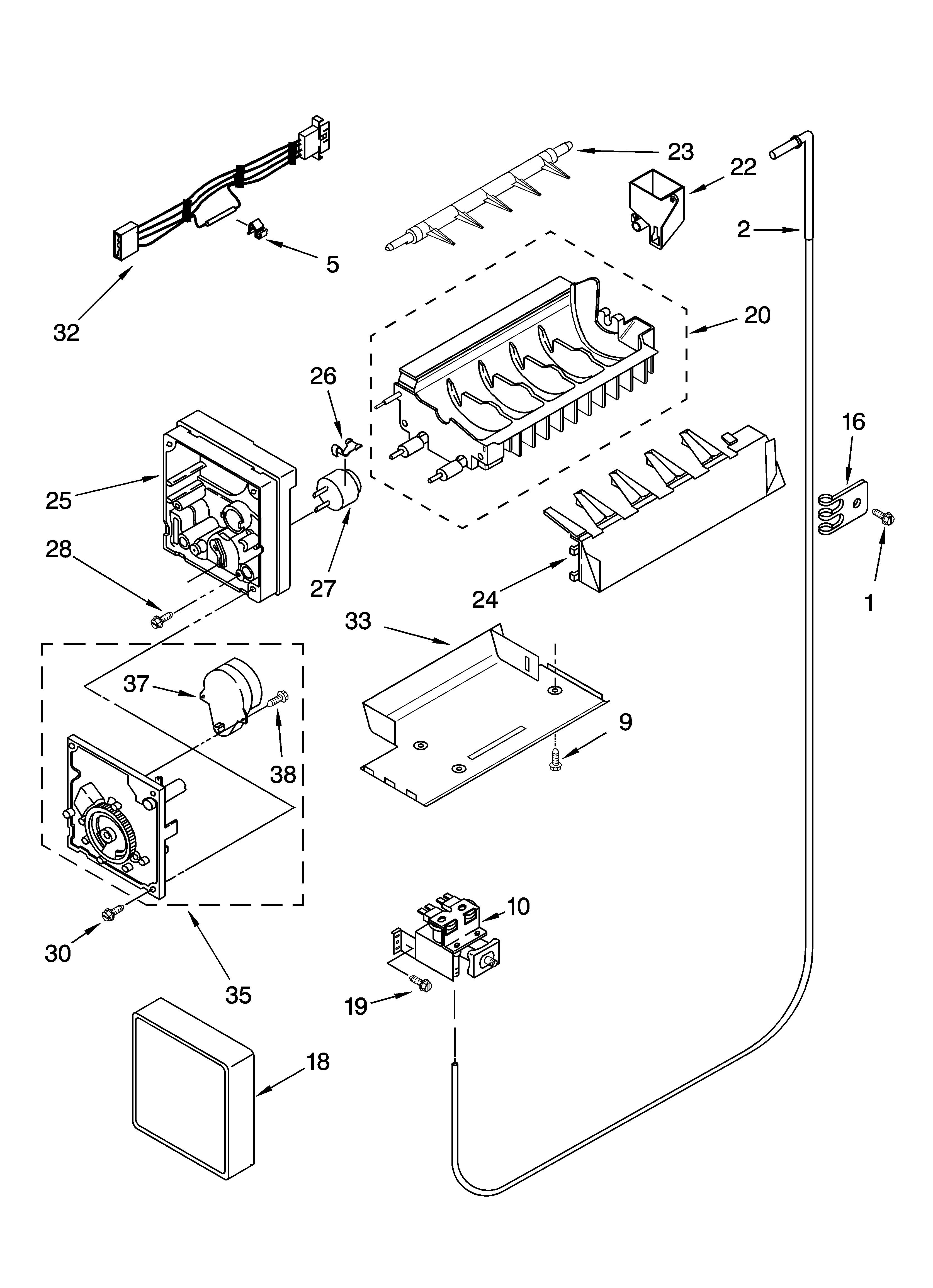 Whirlpool ED2LHAXMT11 icemaker parts diagram