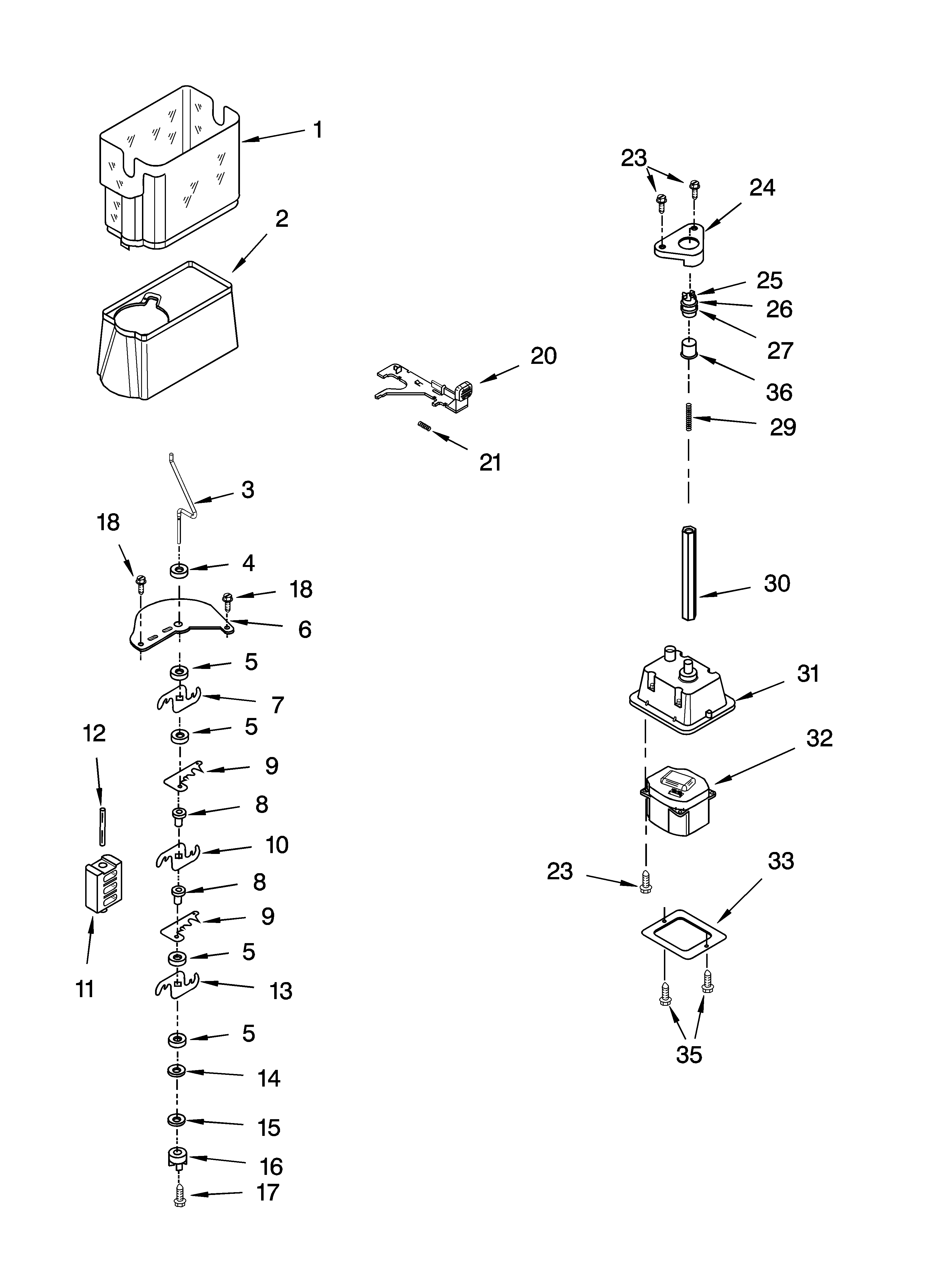 Whirlpool ED2NHAXNL02 motor and ice container parts diagram