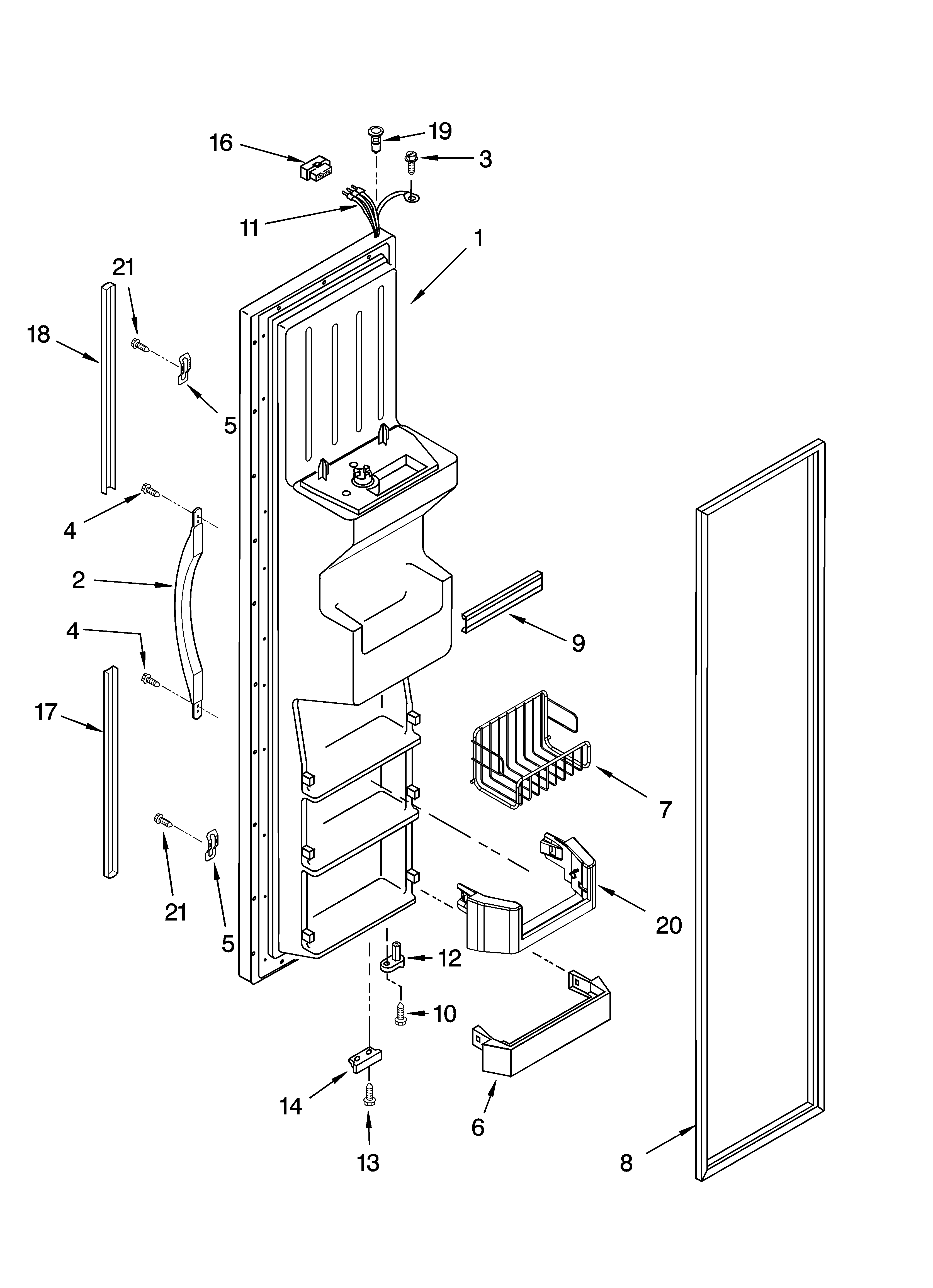 Whirlpool ED2NHAXNL02 freezer door parts diagram