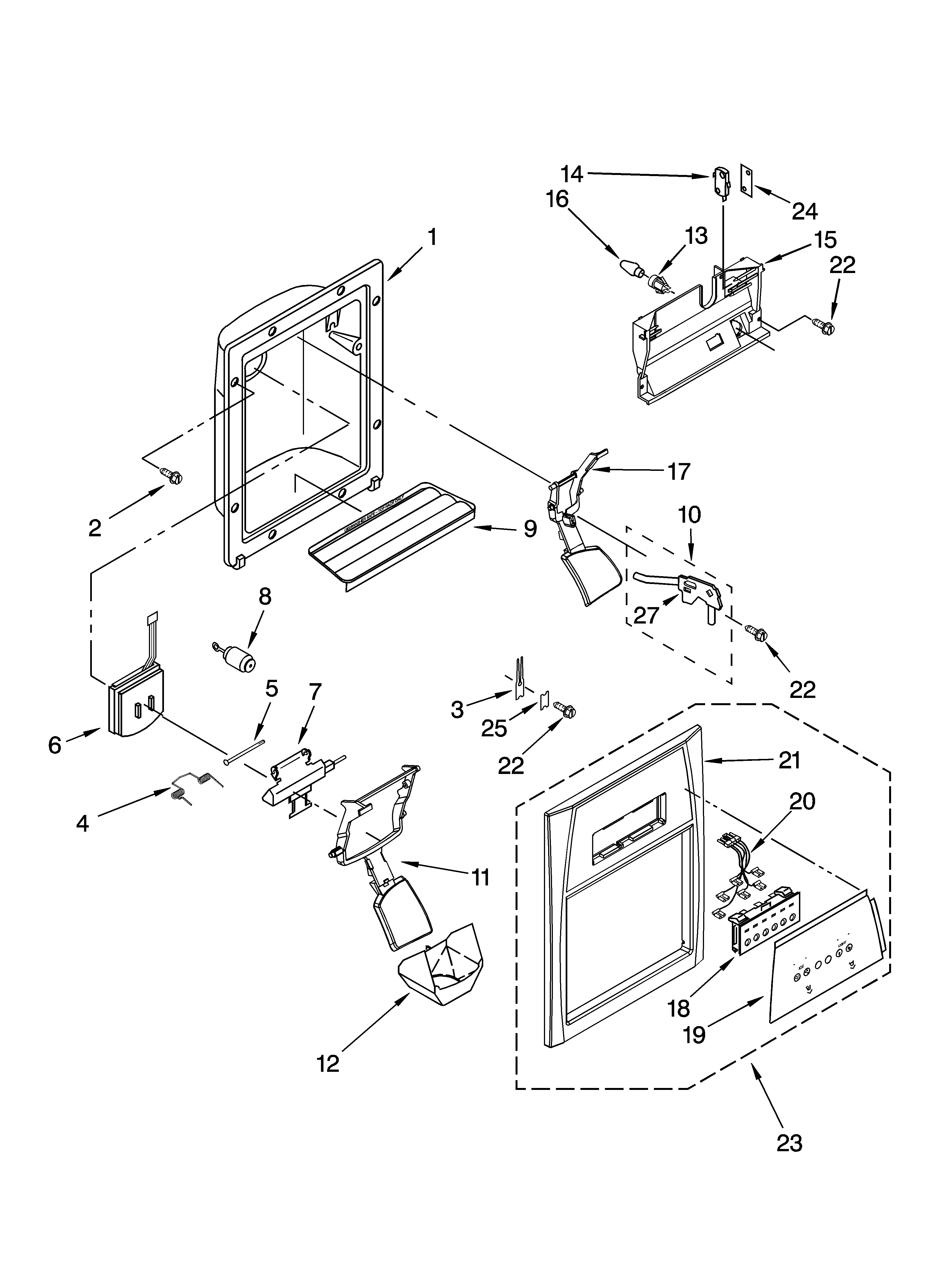 Whirlpool ED2NHAXNL02 dispenser front parts diagram
