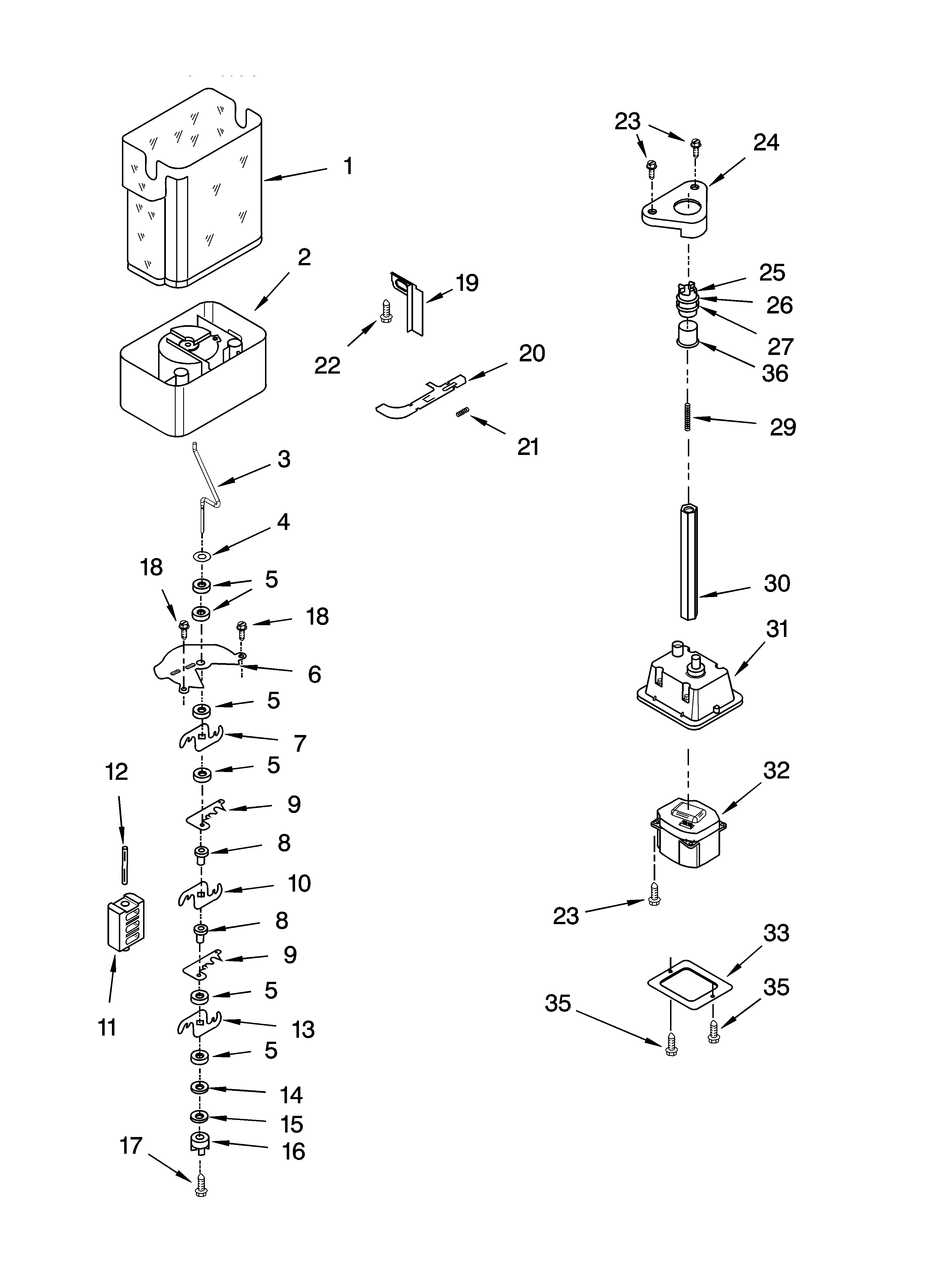 Whirlpool ED5FHAXNQ01 motor and ice container parts diagram