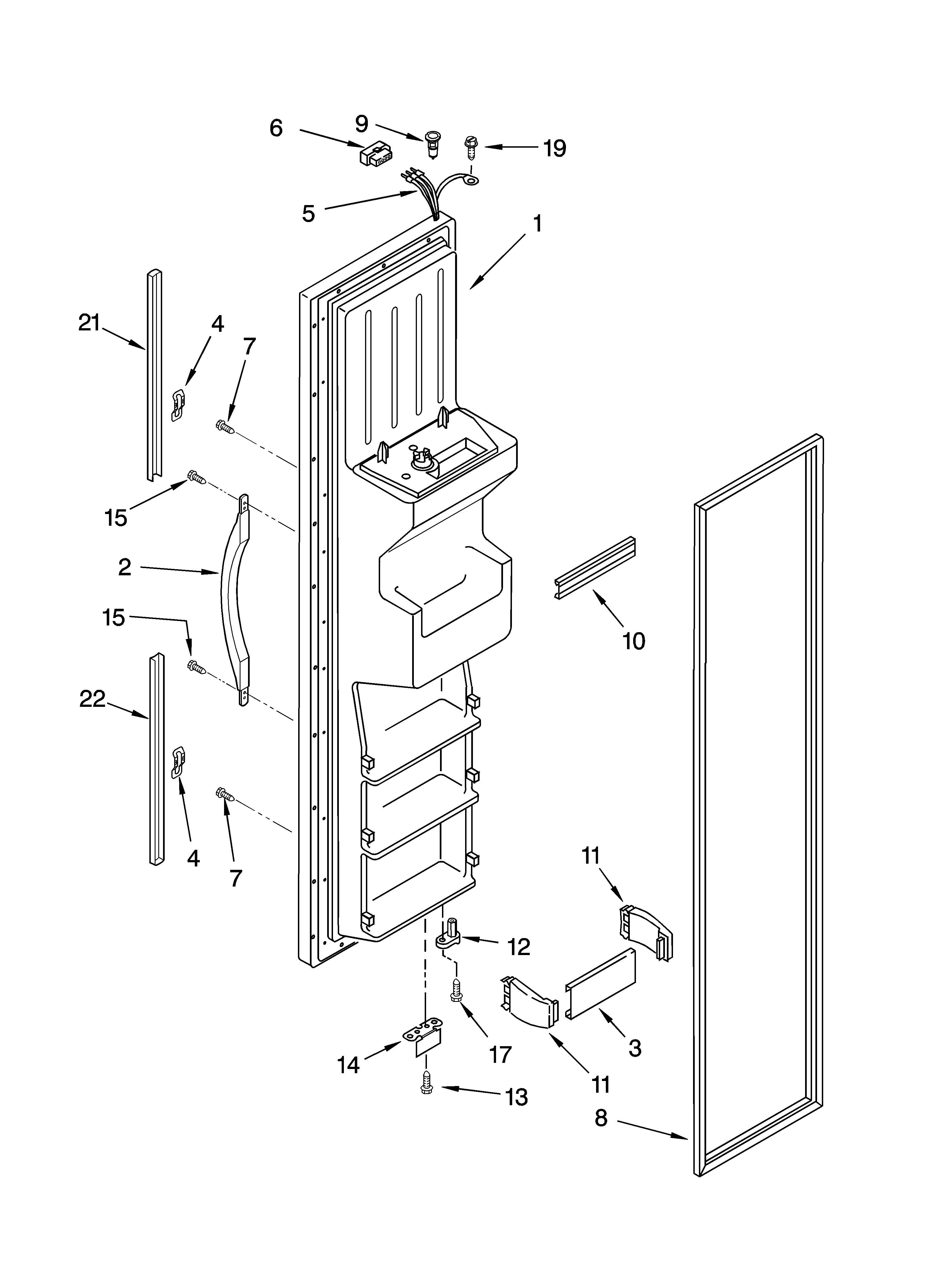 Whirlpool ED5FHAXNQ01 freezer door parts diagram