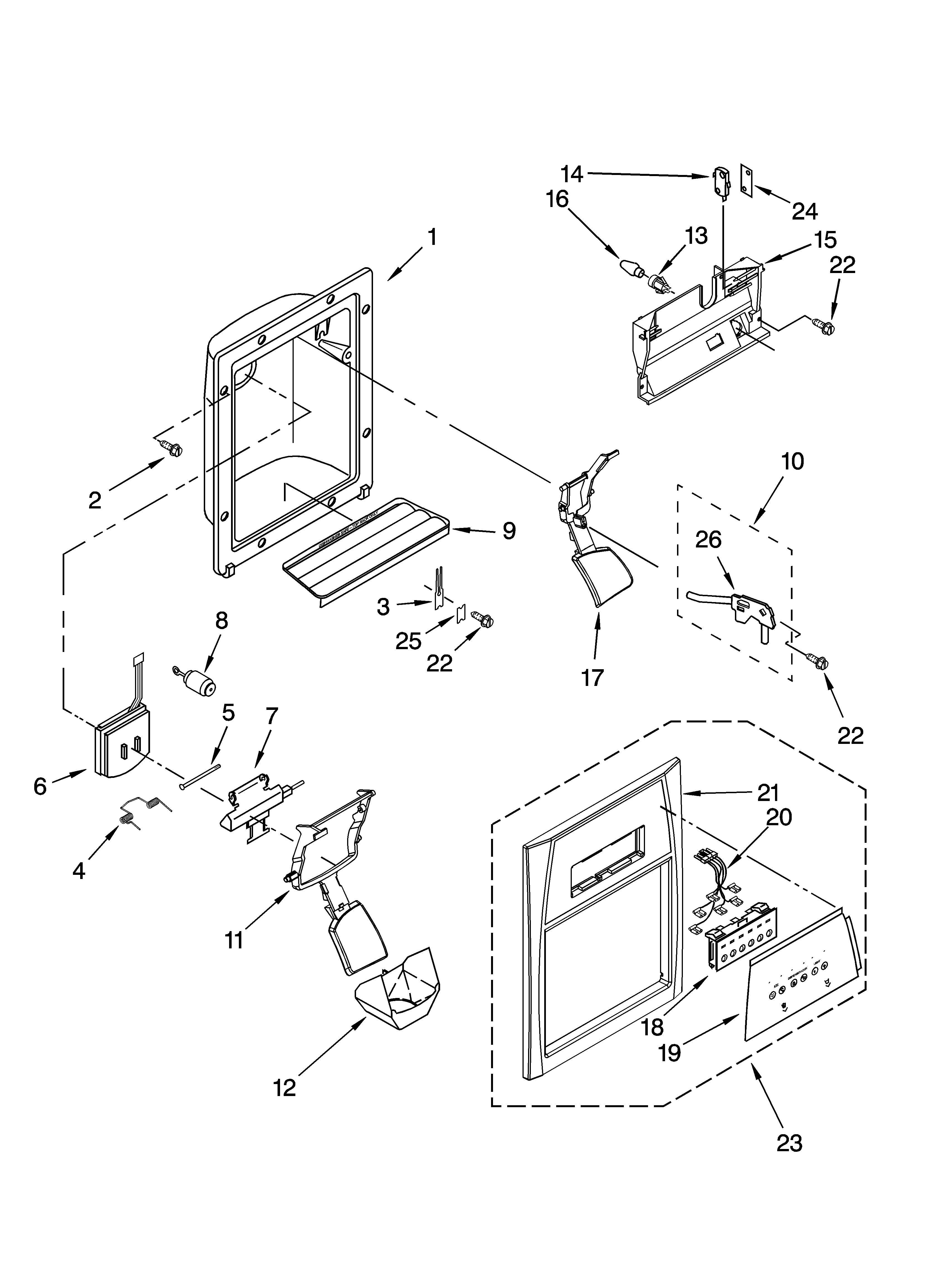 Whirlpool ED5FHAXNQ01 dispenser front parts diagram