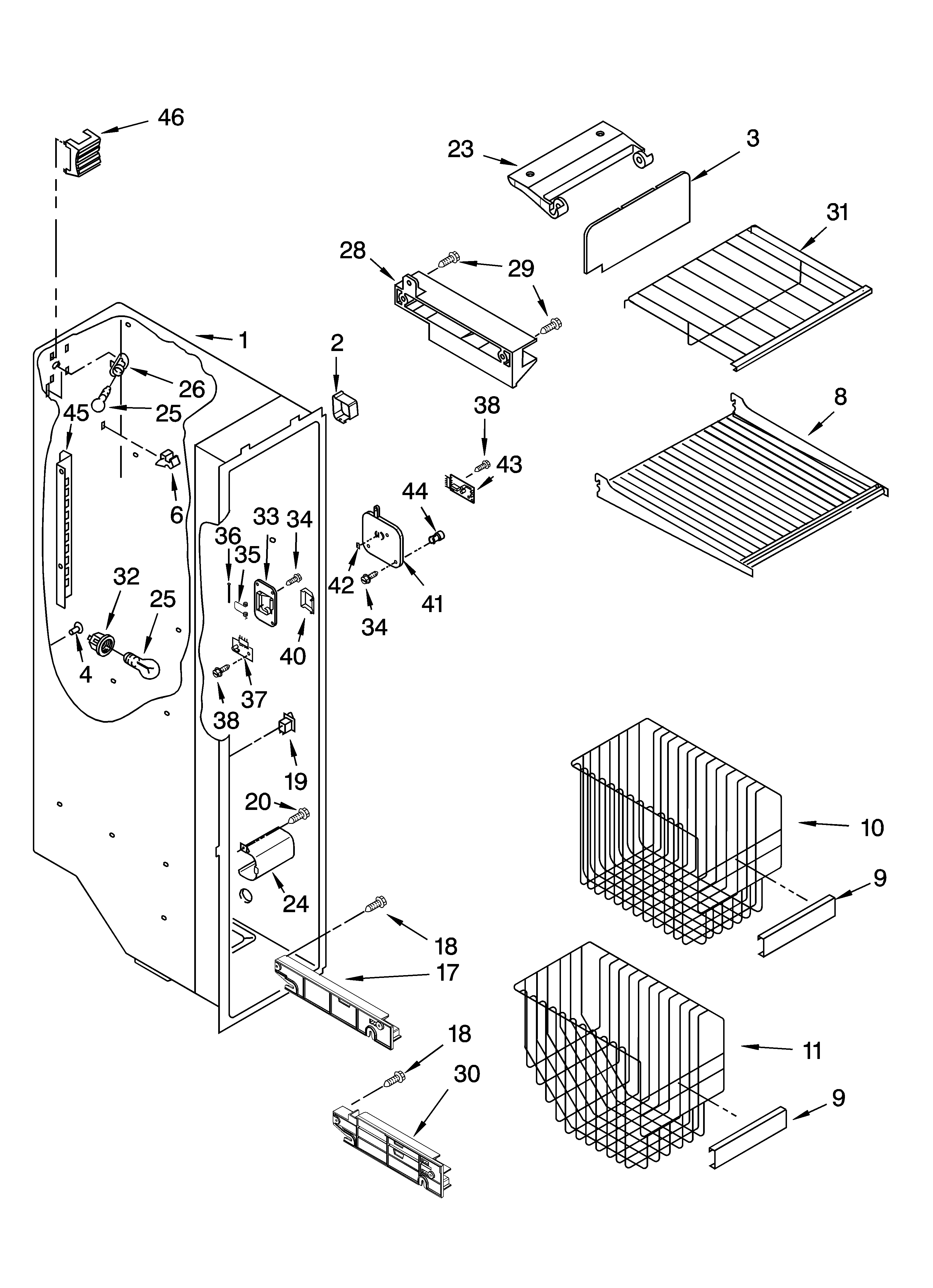 Whirlpool ED5LHAXMT11 freezer liner parts diagram