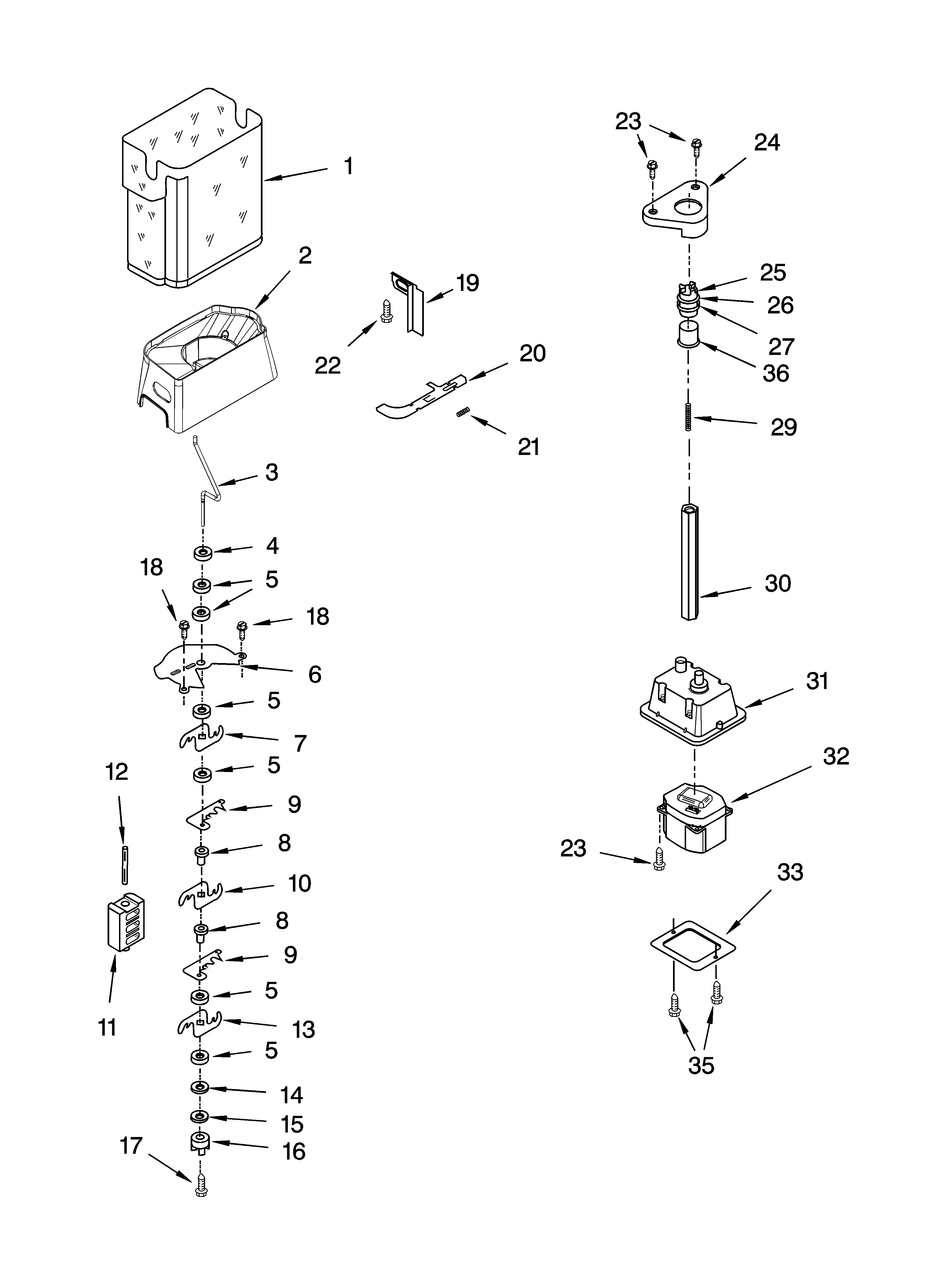 Whirlpool ED5LHAXMT11 motor and ice container parts diagram