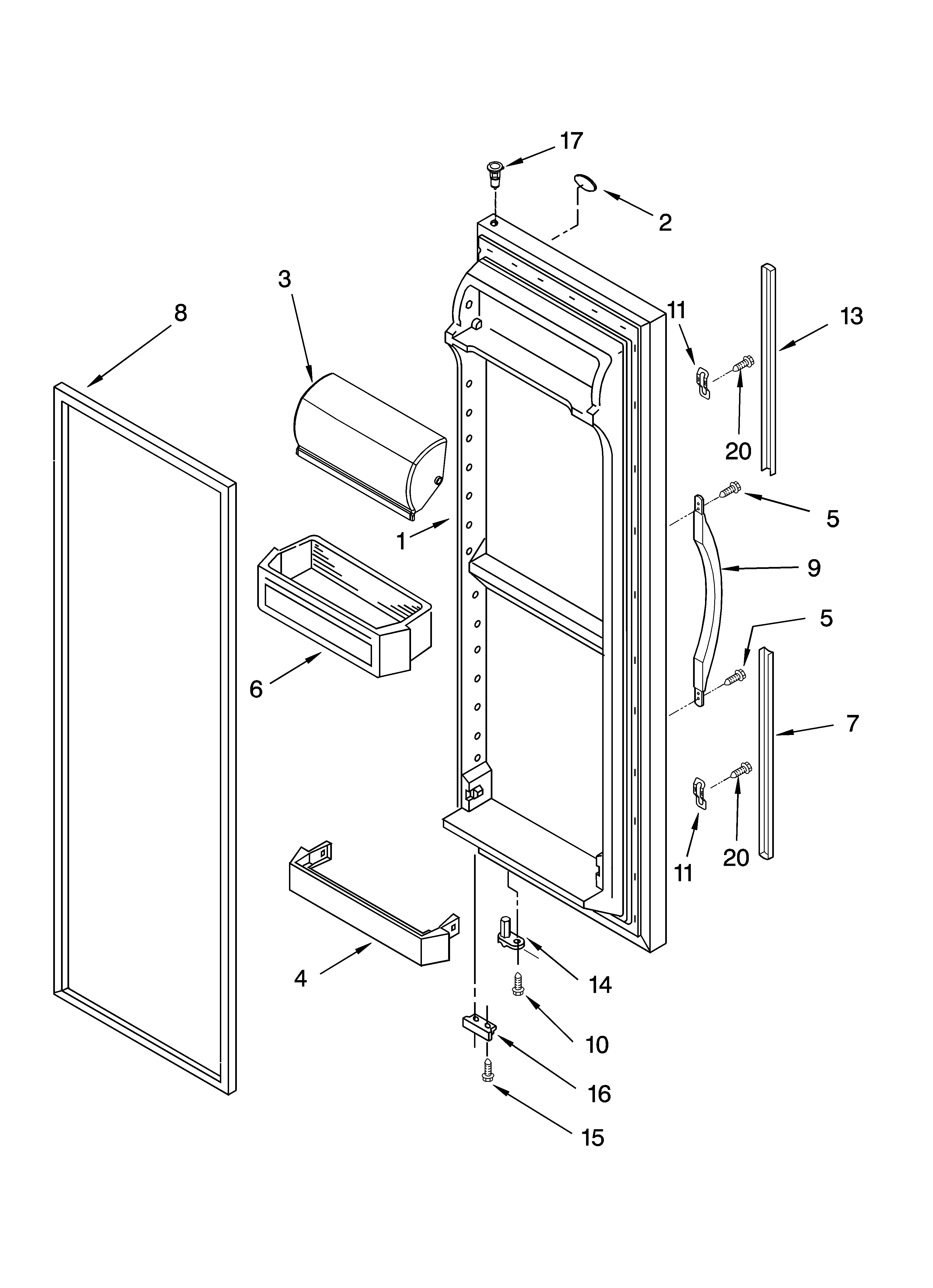 Whirlpool ED5LHAXMT11 refrigerator door parts diagram