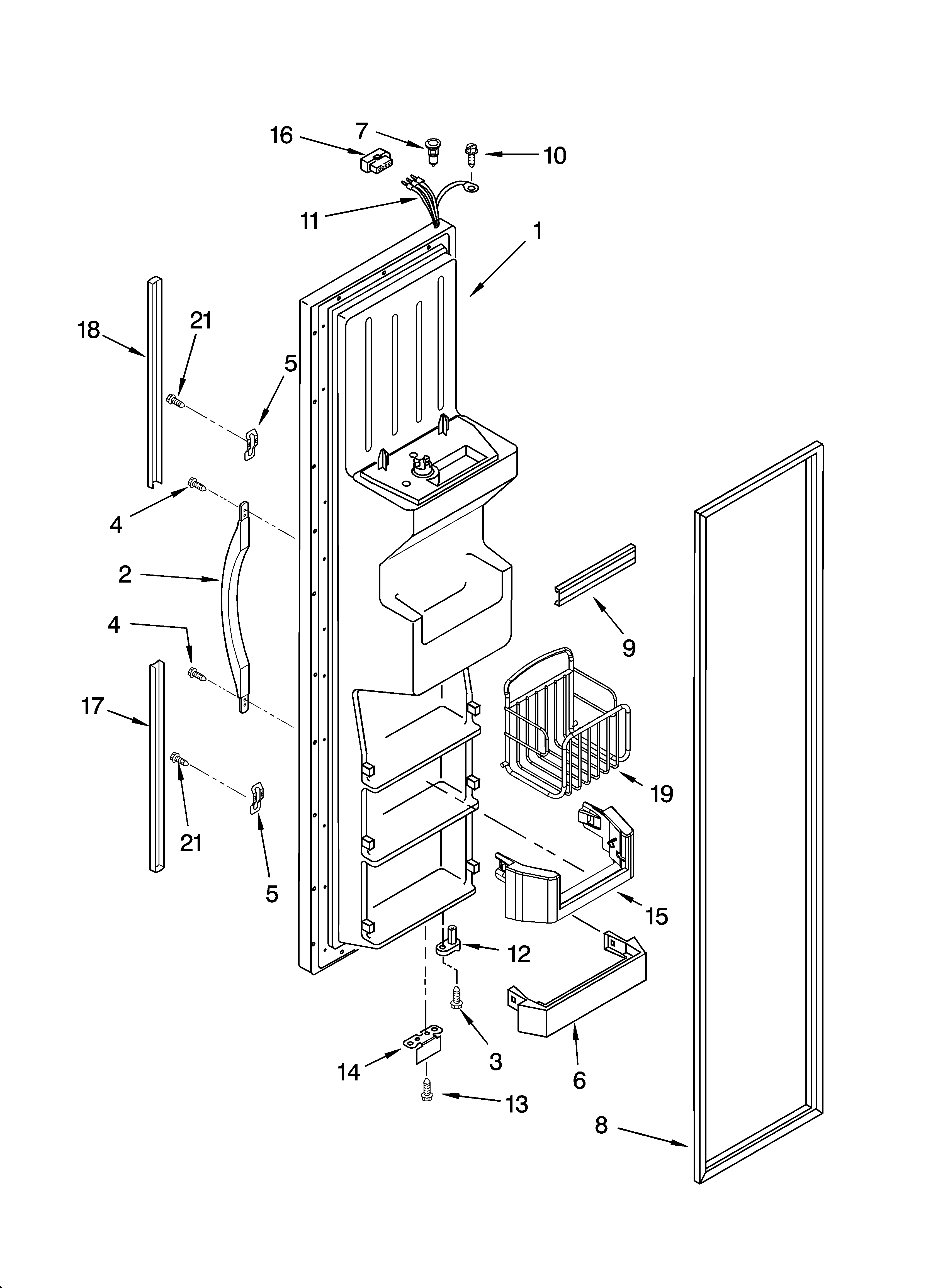 Whirlpool ED5LHAXMT11 freezer door parts diagram