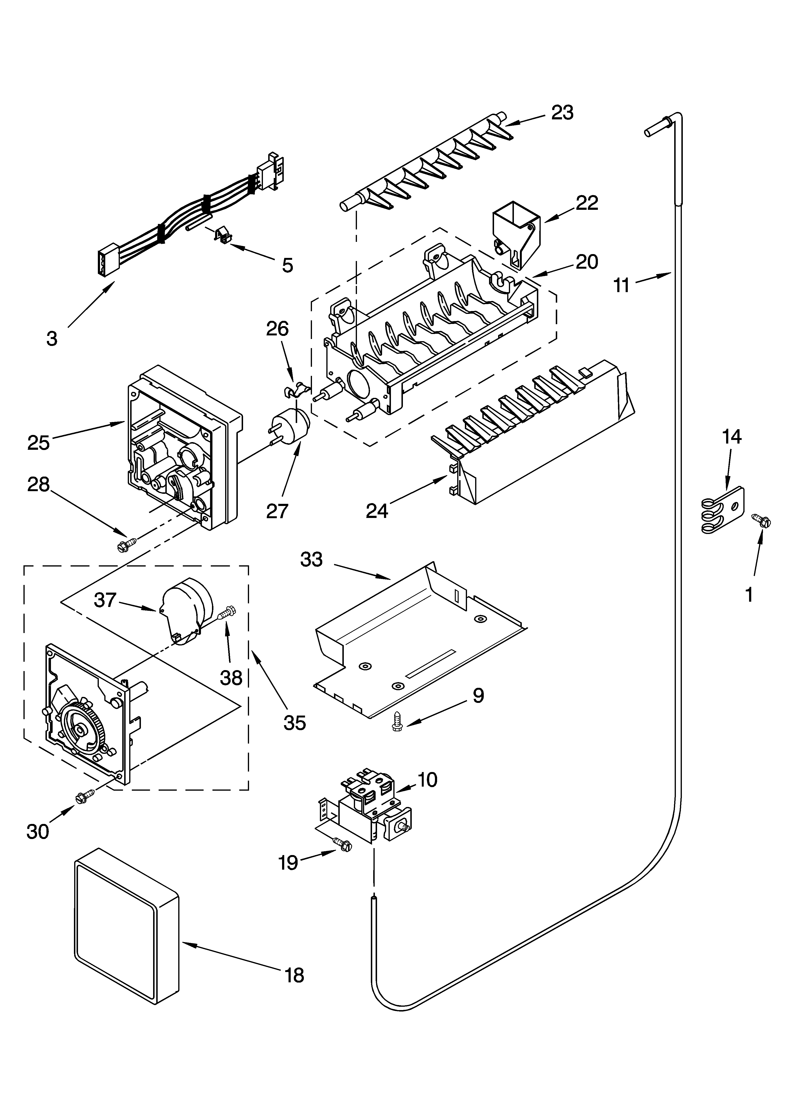 Whirlpool ED5LHAXMT11 icemaker parts, optional parts diagram