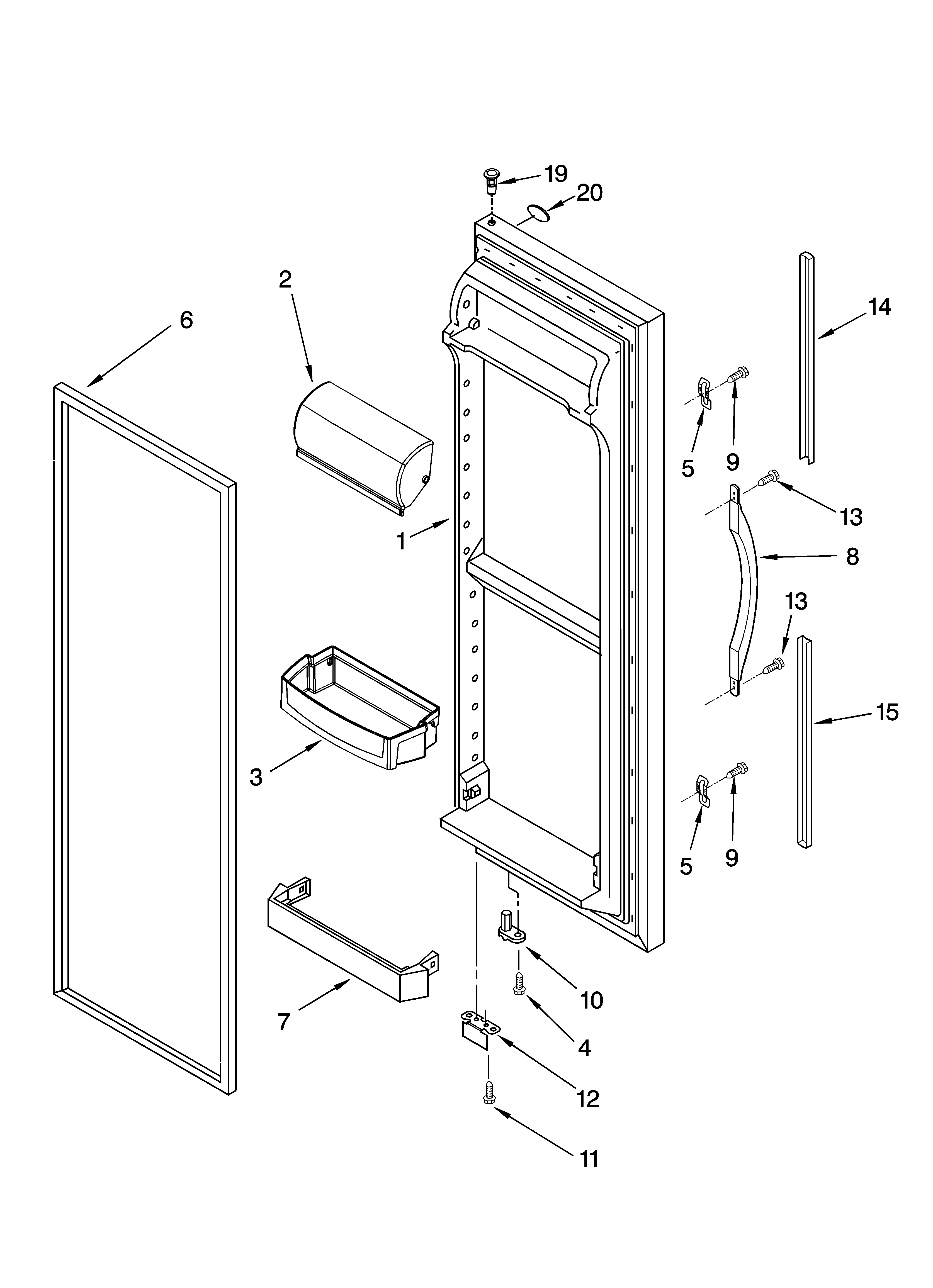 Whirlpool ED5NHAXNQ02 refrigerator door parts diagram