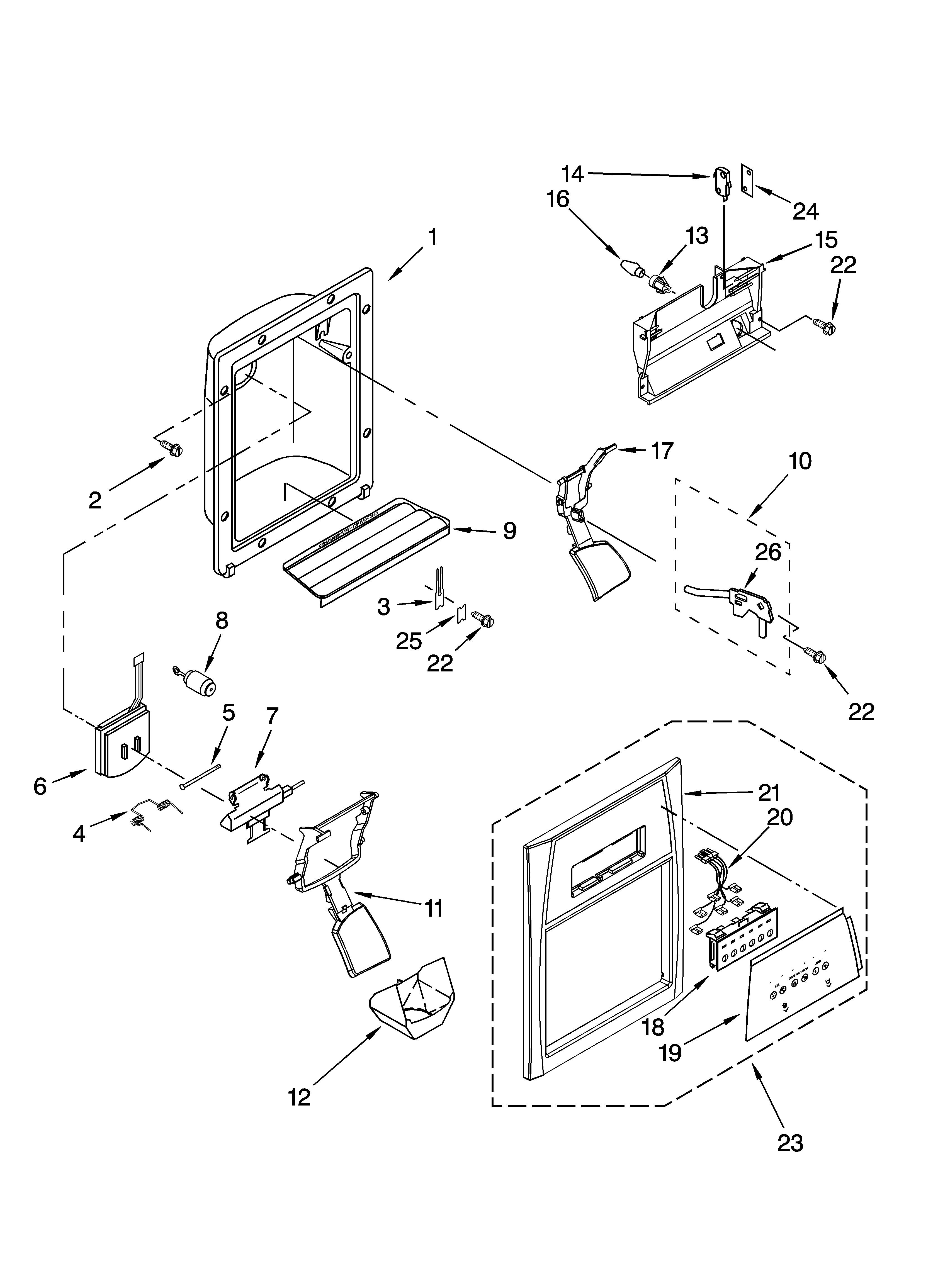 Whirlpool ED5NHAXNQ02 dispenser front parts diagram