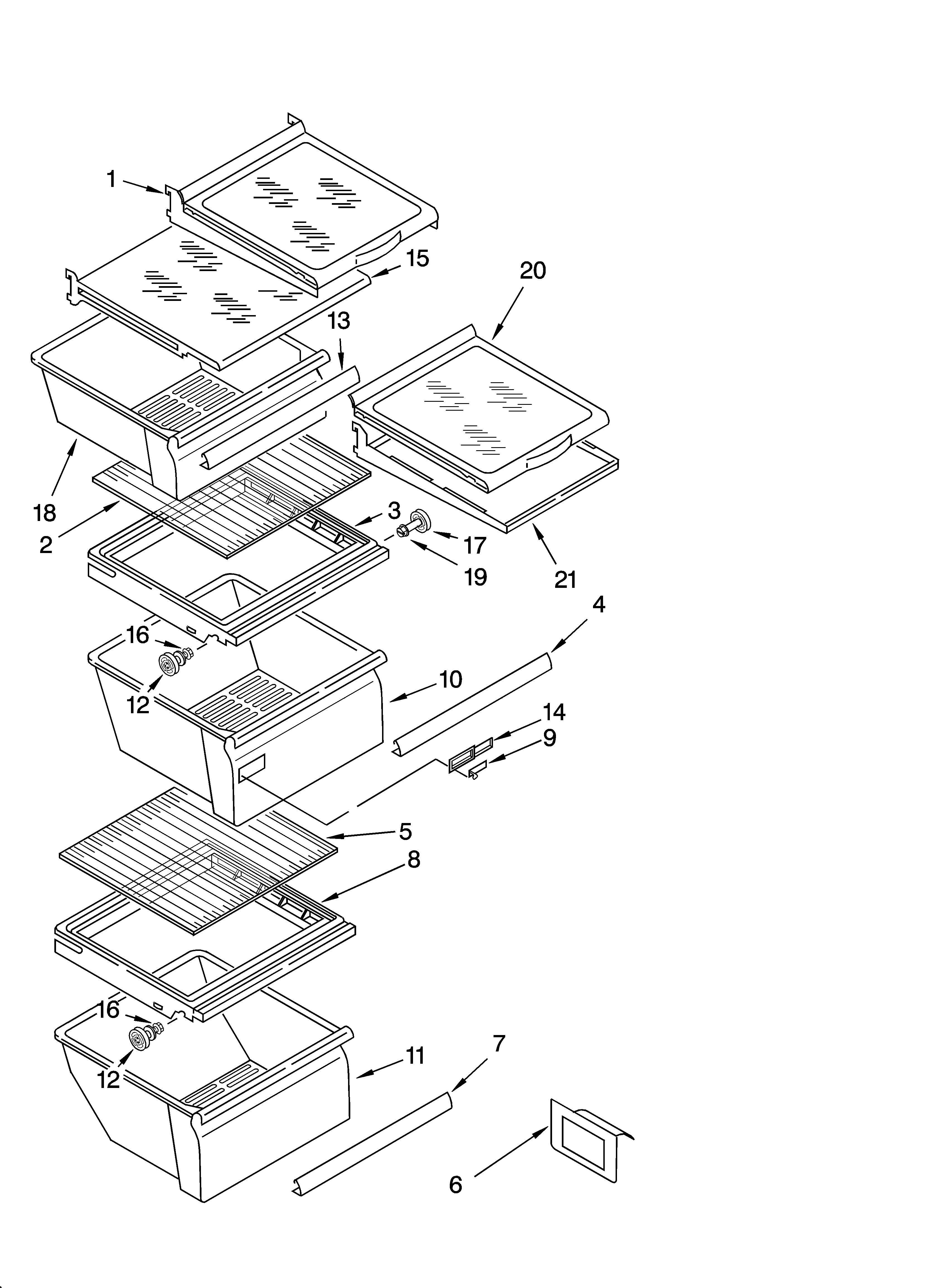 Whirlpool ED5PHEXRT01 refrigerator shelf parts diagram