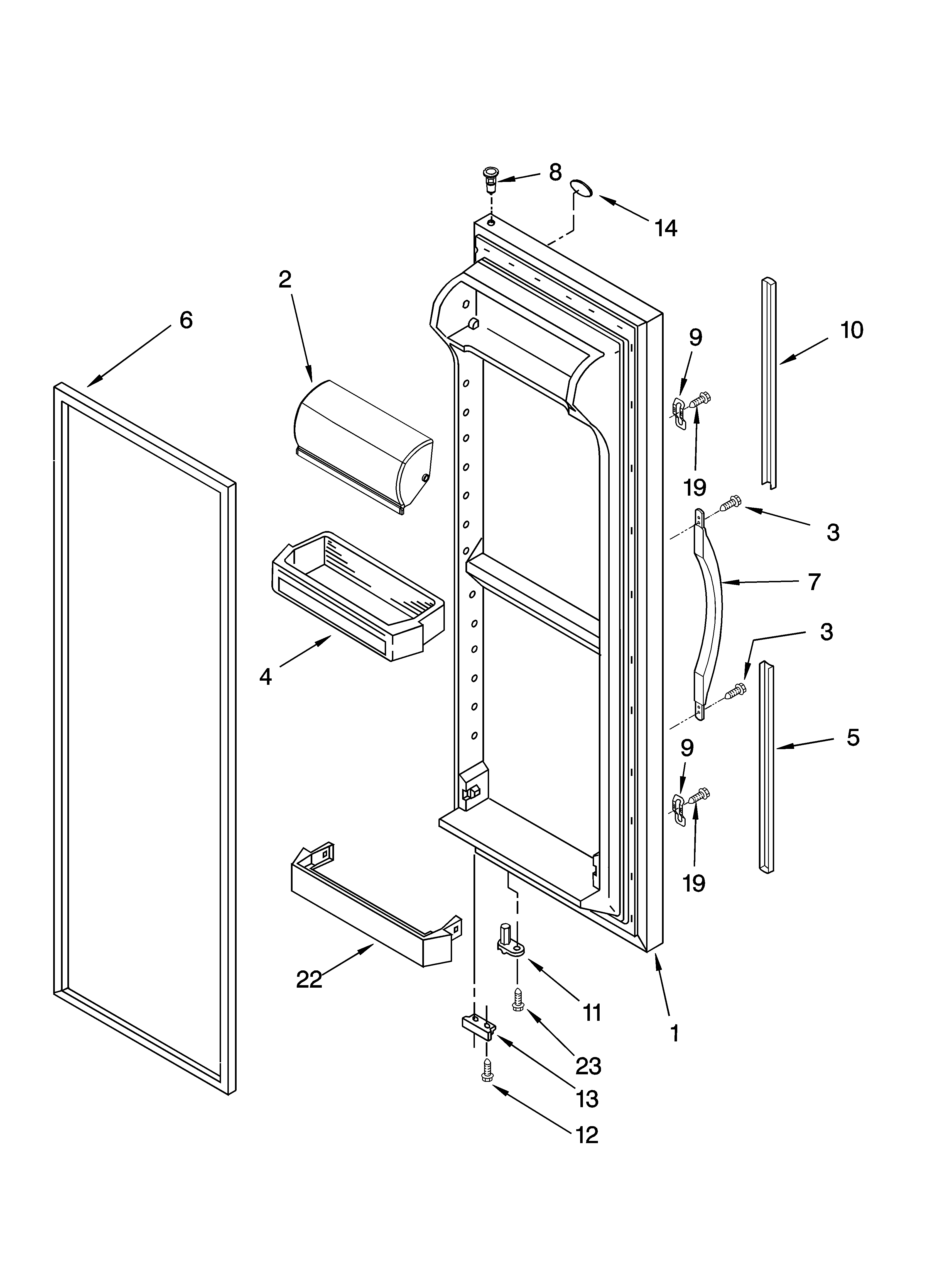 Whirlpool ED5PHEXRT01 refrigerator door parts diagram