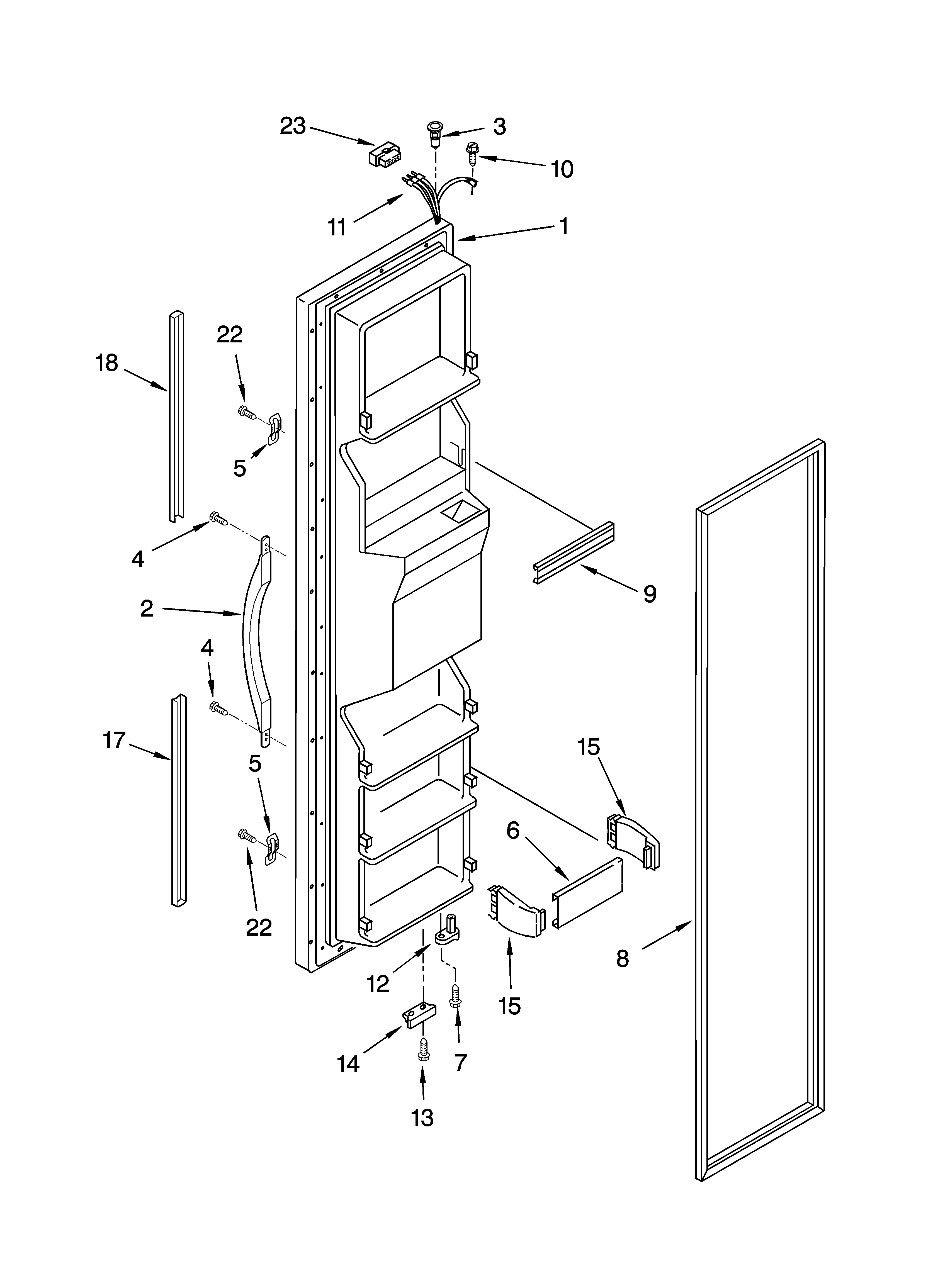 Whirlpool ED5PHEXRT01 freezer door parts diagram