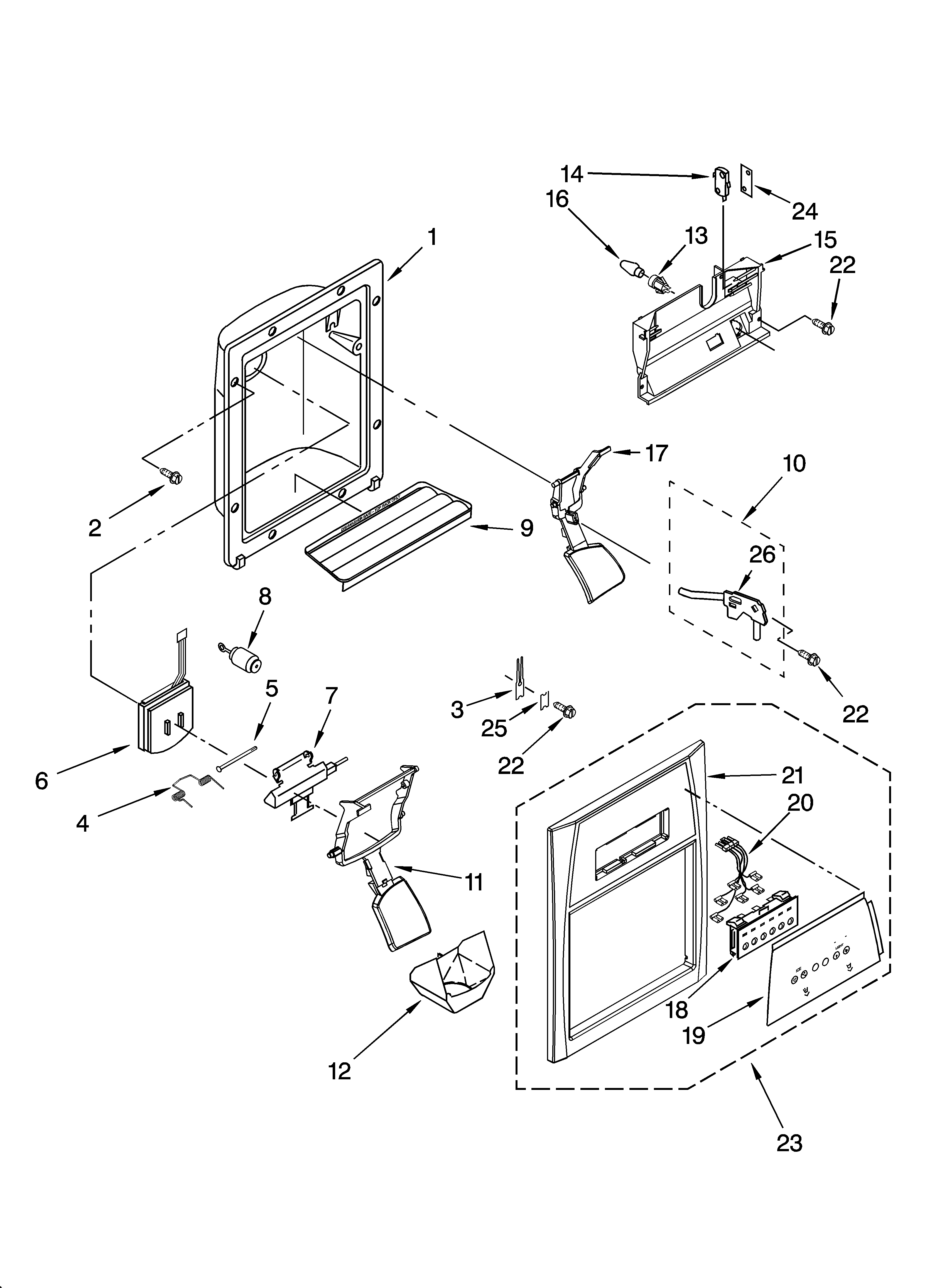Whirlpool ED5PHEXRT01 dispenser front parts diagram