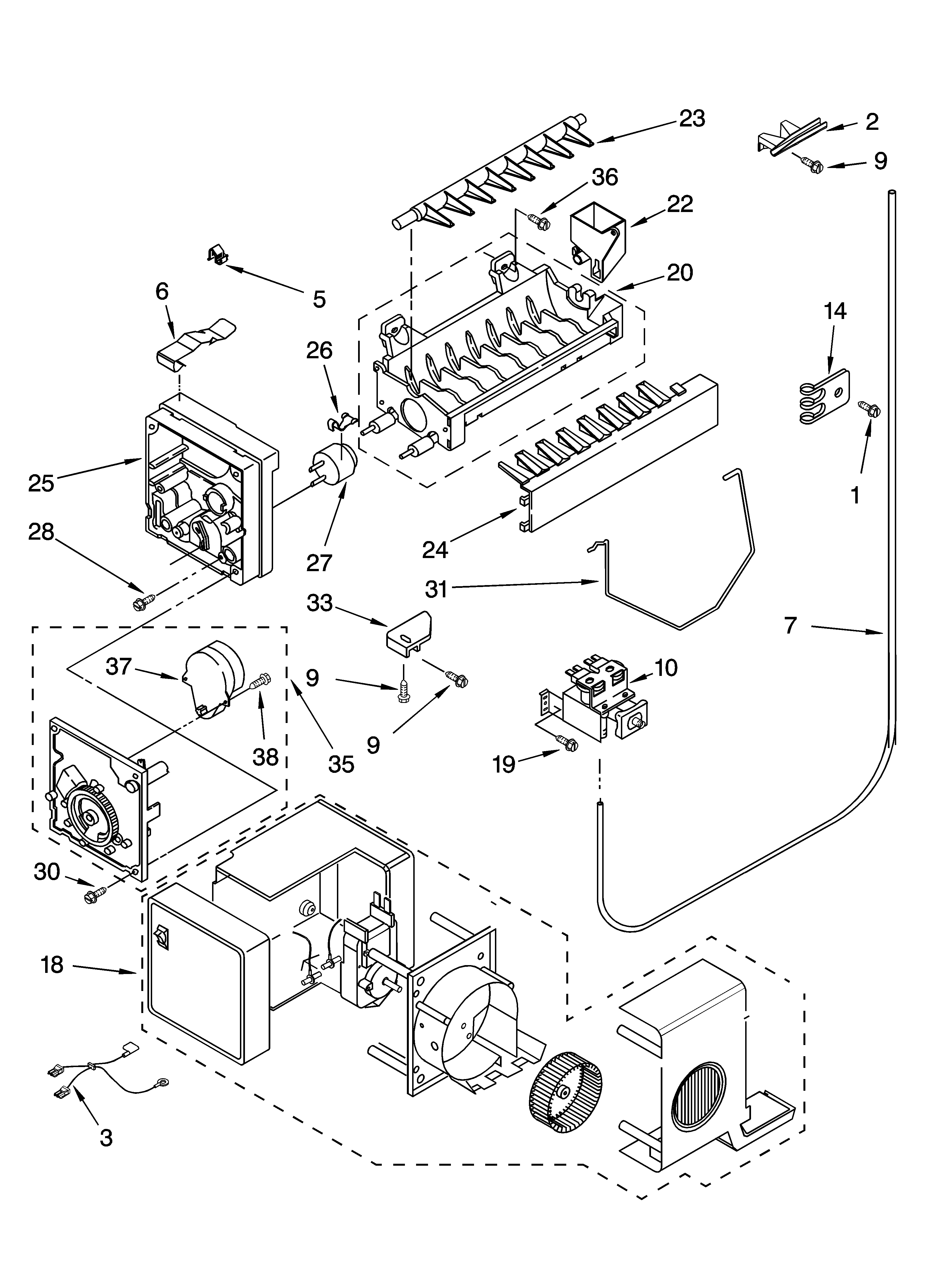 Whirlpool ED5PHEXRT01 icemaker parts, optional parts diagram