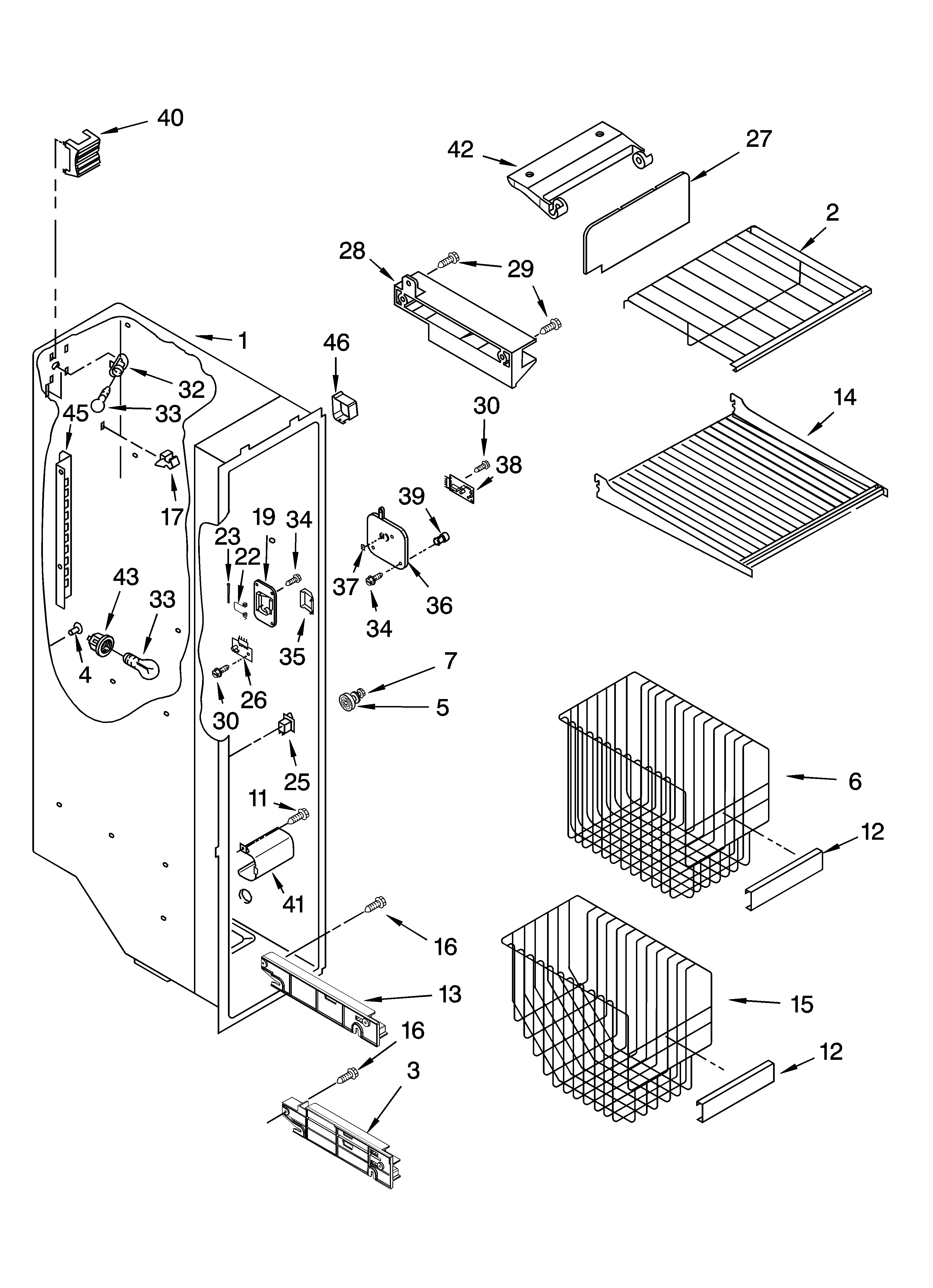Whirlpool ED5RHAXNT01 freezer liner parts diagram