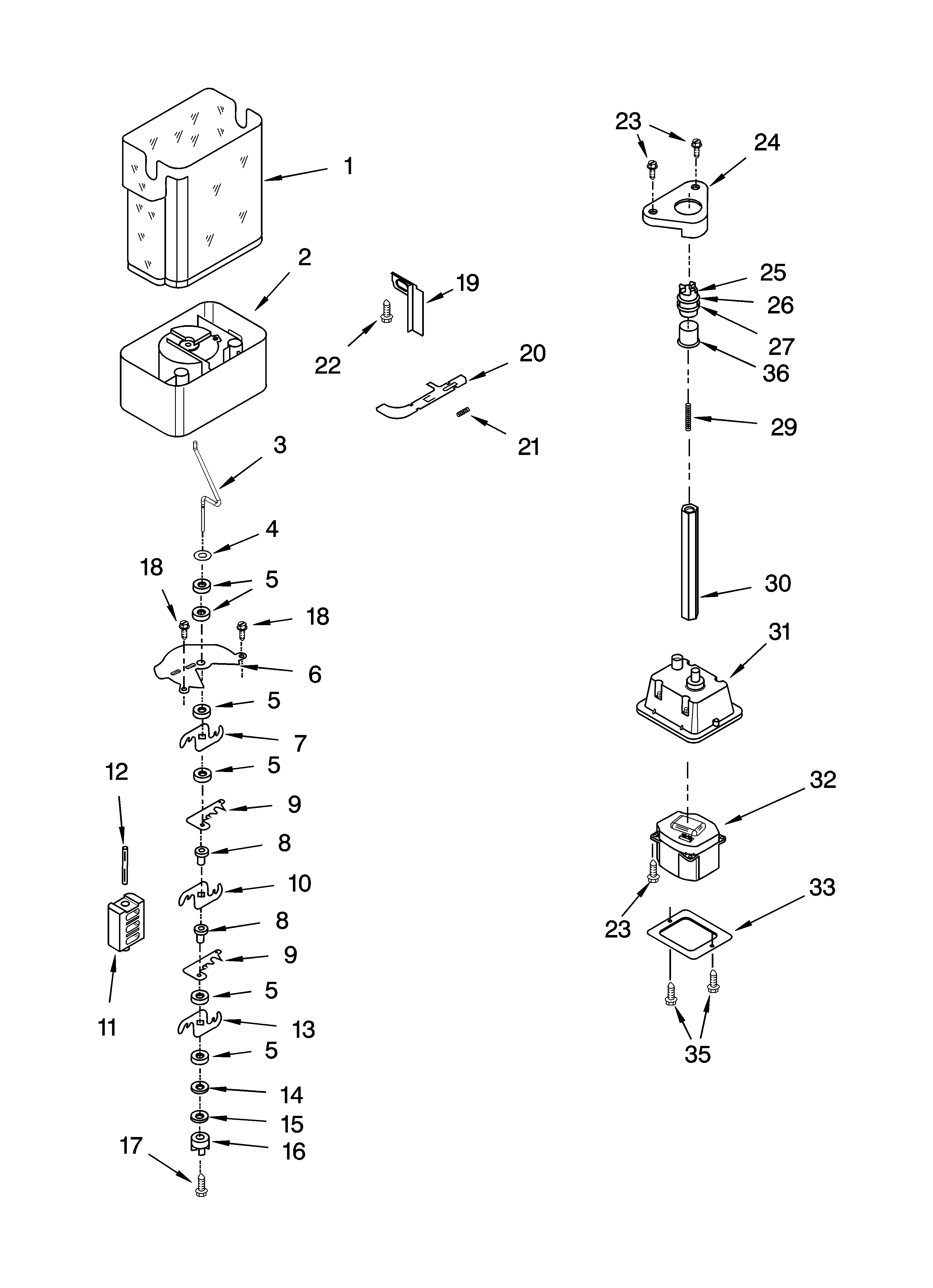 Whirlpool ED5RHAXNT01 motor and ice container parts diagram
