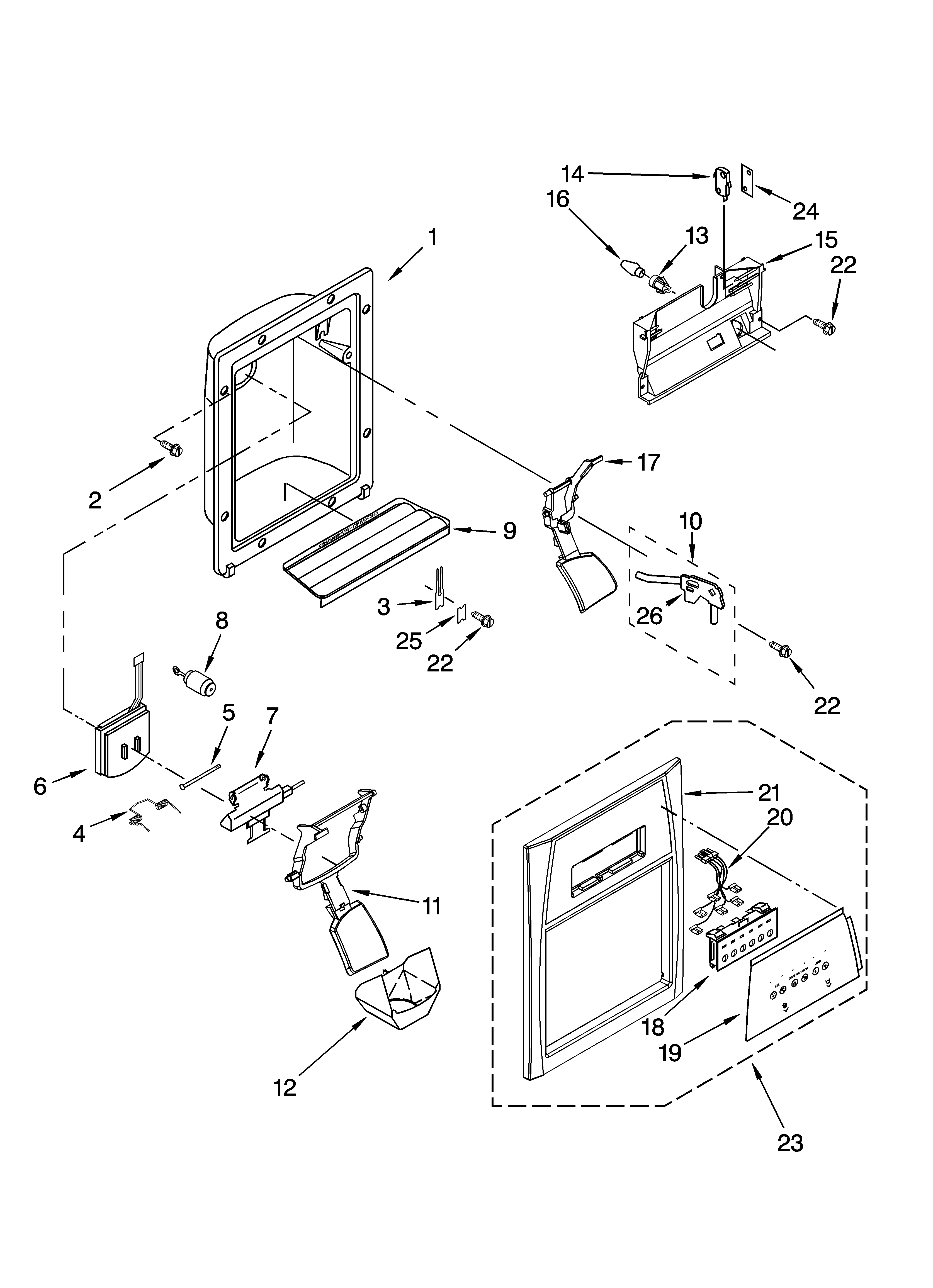 Whirlpool ED5RHAXNT01 dispenser front parts diagram