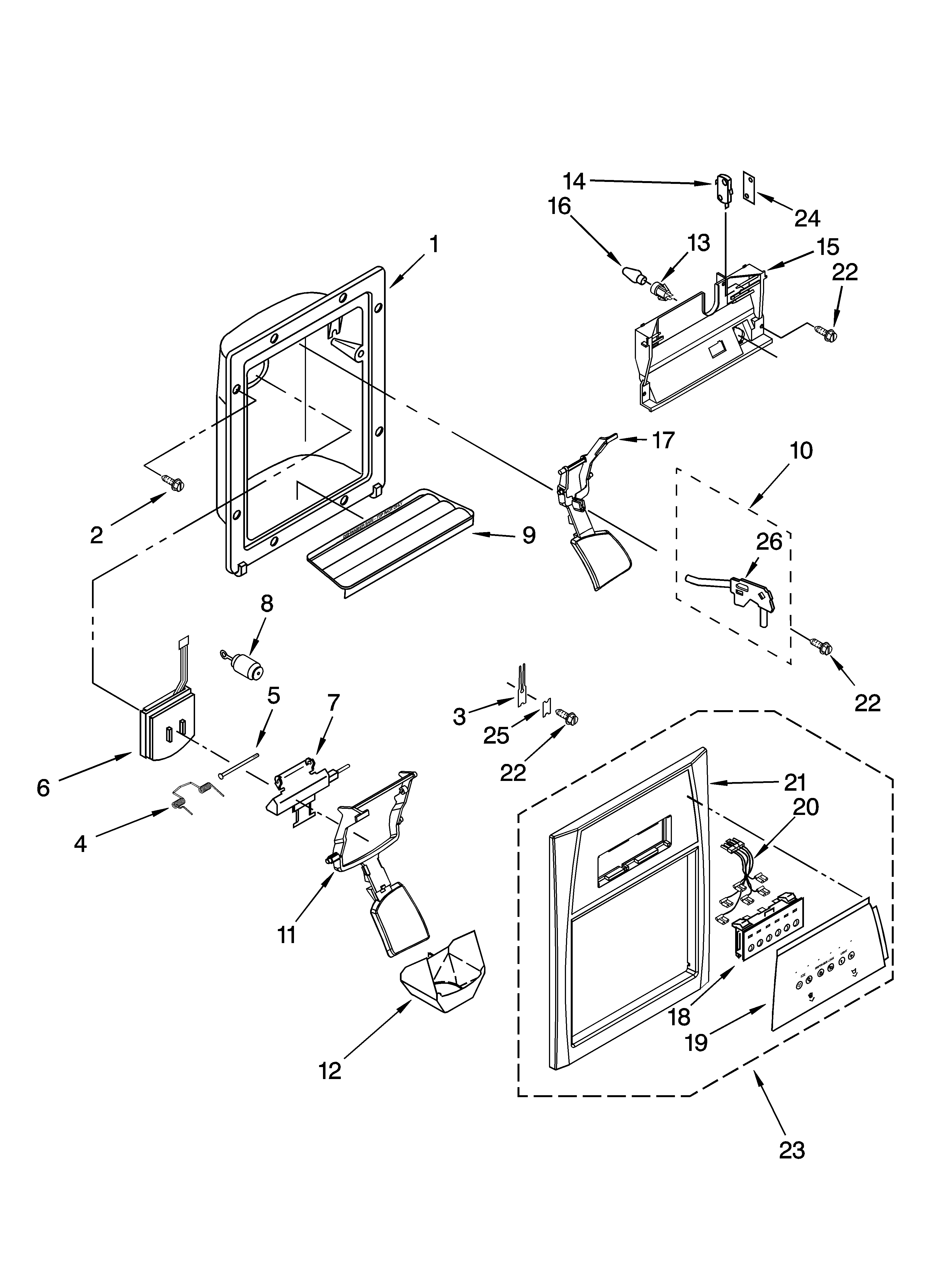 Whirlpool ED5VHGXMQ11 dispenser front parts diagram