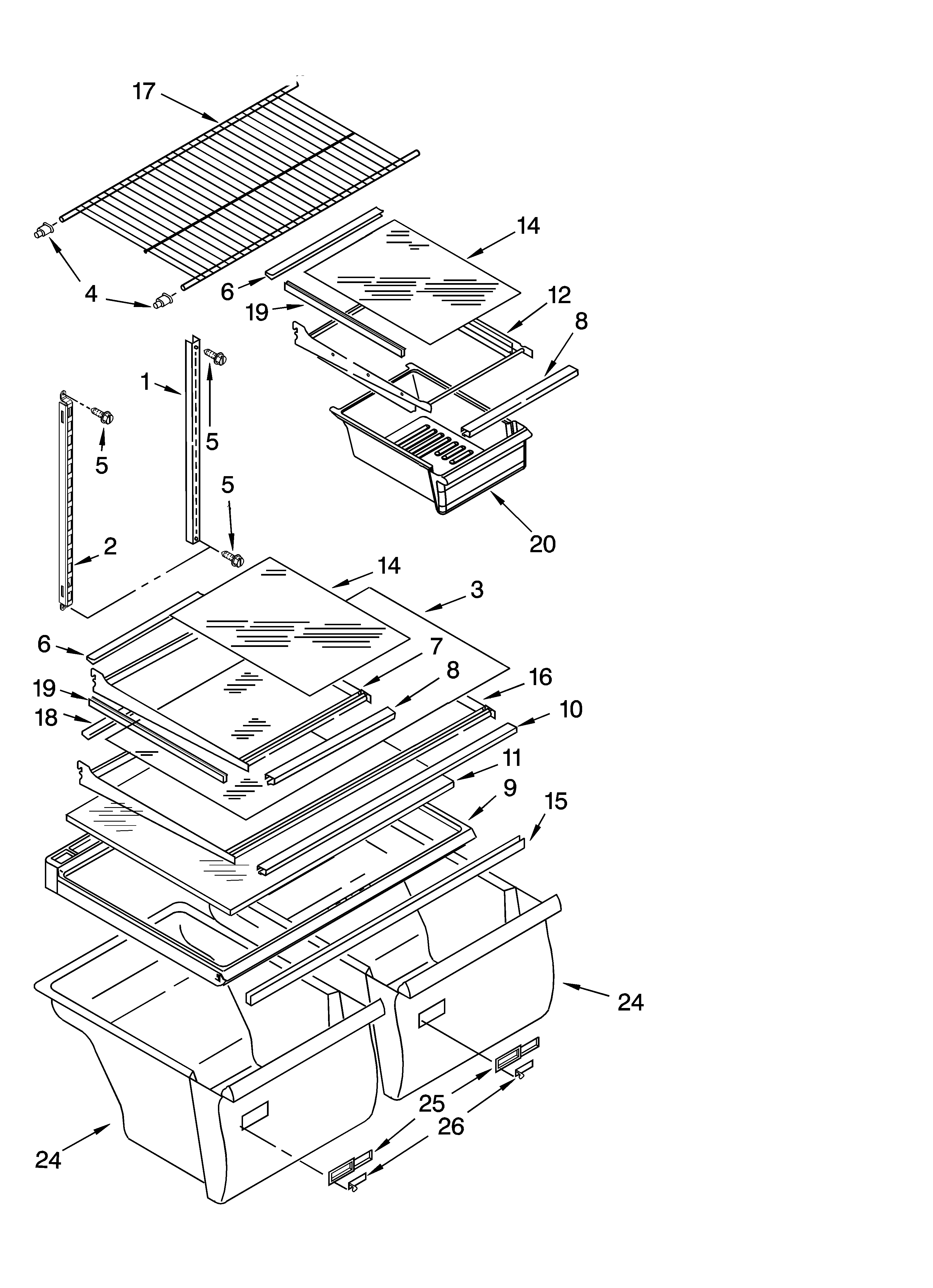 Whirlpool ET1MHKXMB03 shelf parts, optional parts diagram