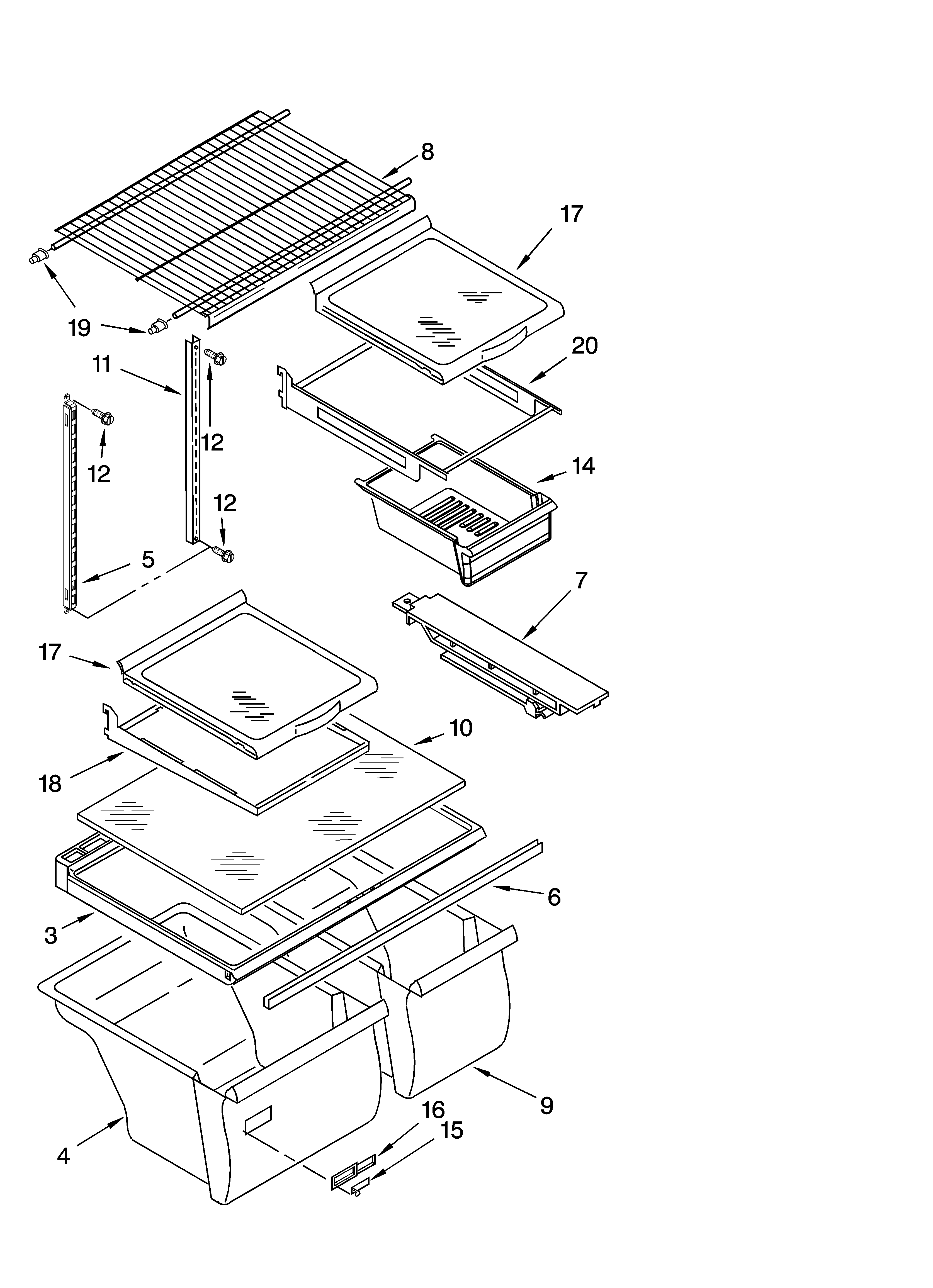 Whirlpool ET8LFKXKQ06 shelf parts, optional parts diagram