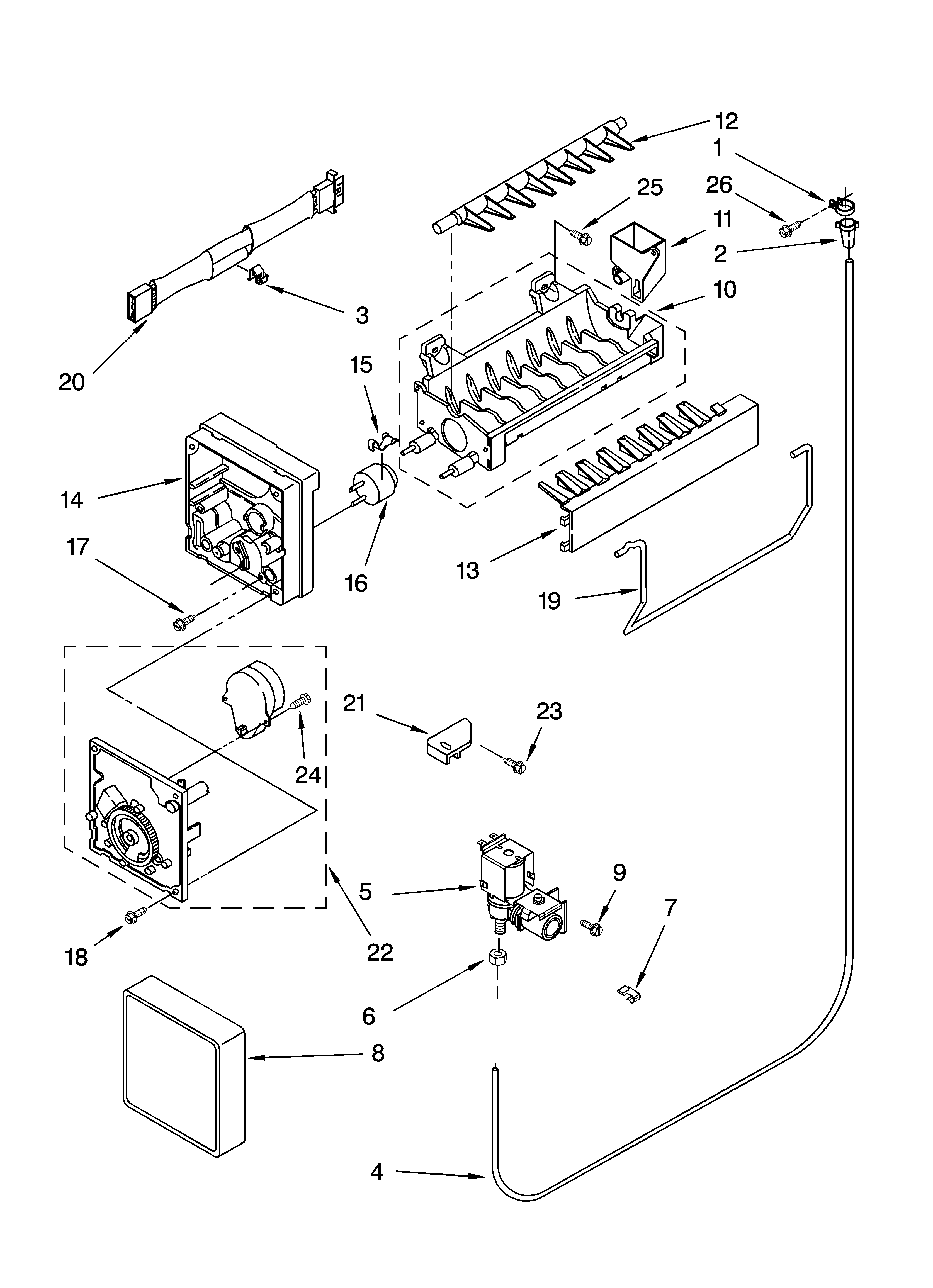 Whirlpool ET8MHEXRB01 icemaker parts diagram