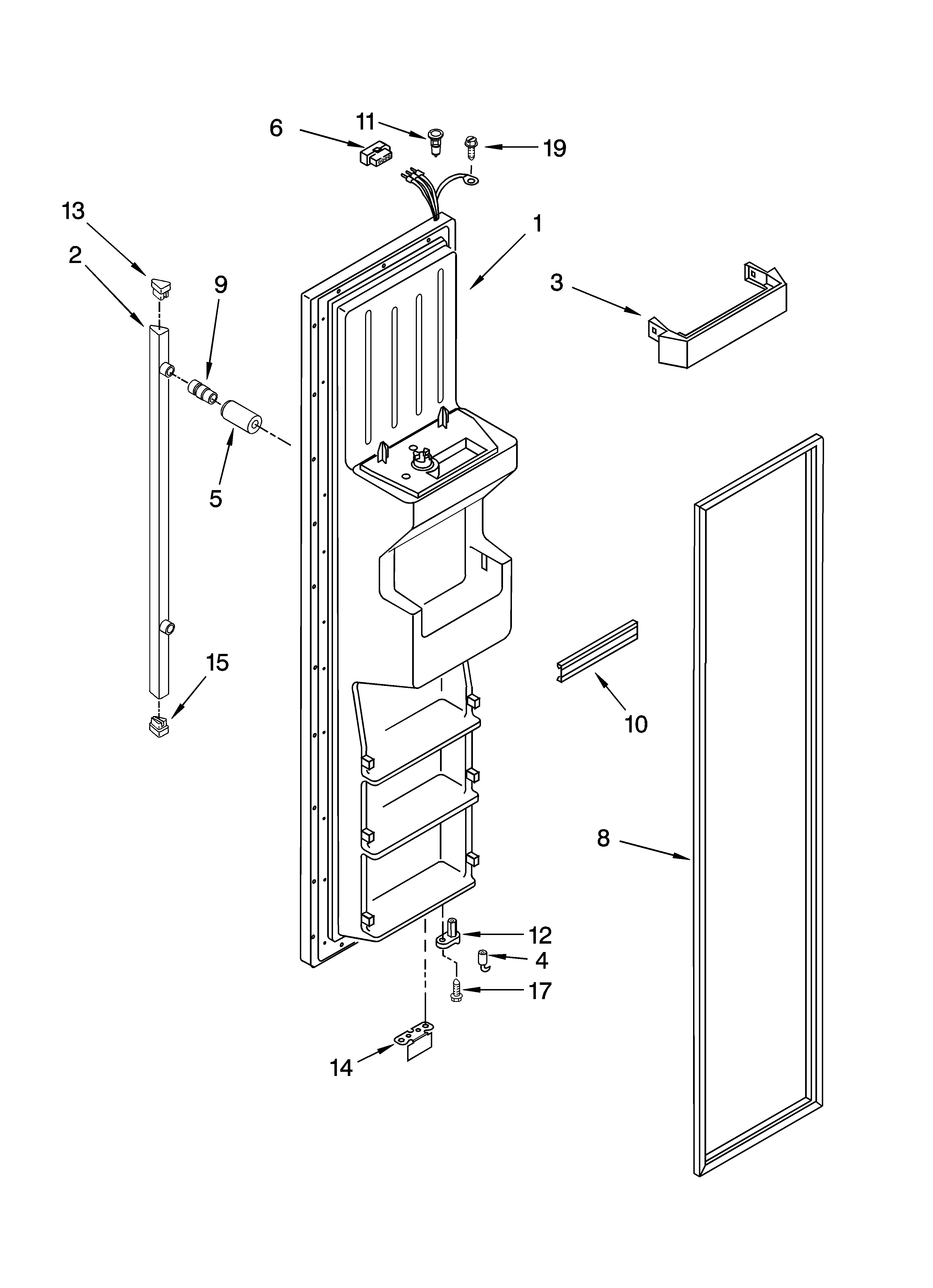 Whirlpool GC1SHAXMQ00 freezer door parts diagram