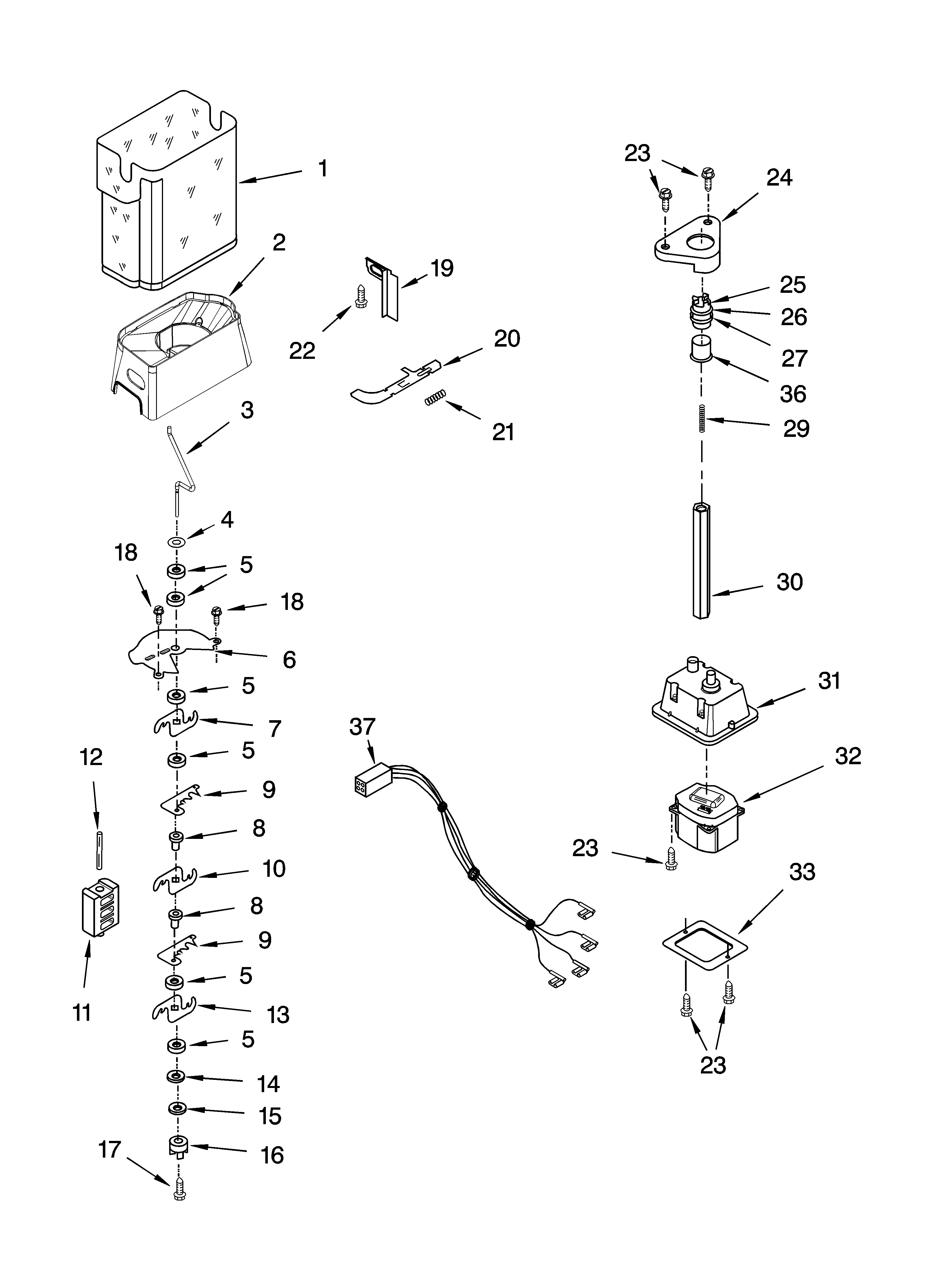 Whirlpool GC3PHEXNQ02 motor and ice container parts diagram