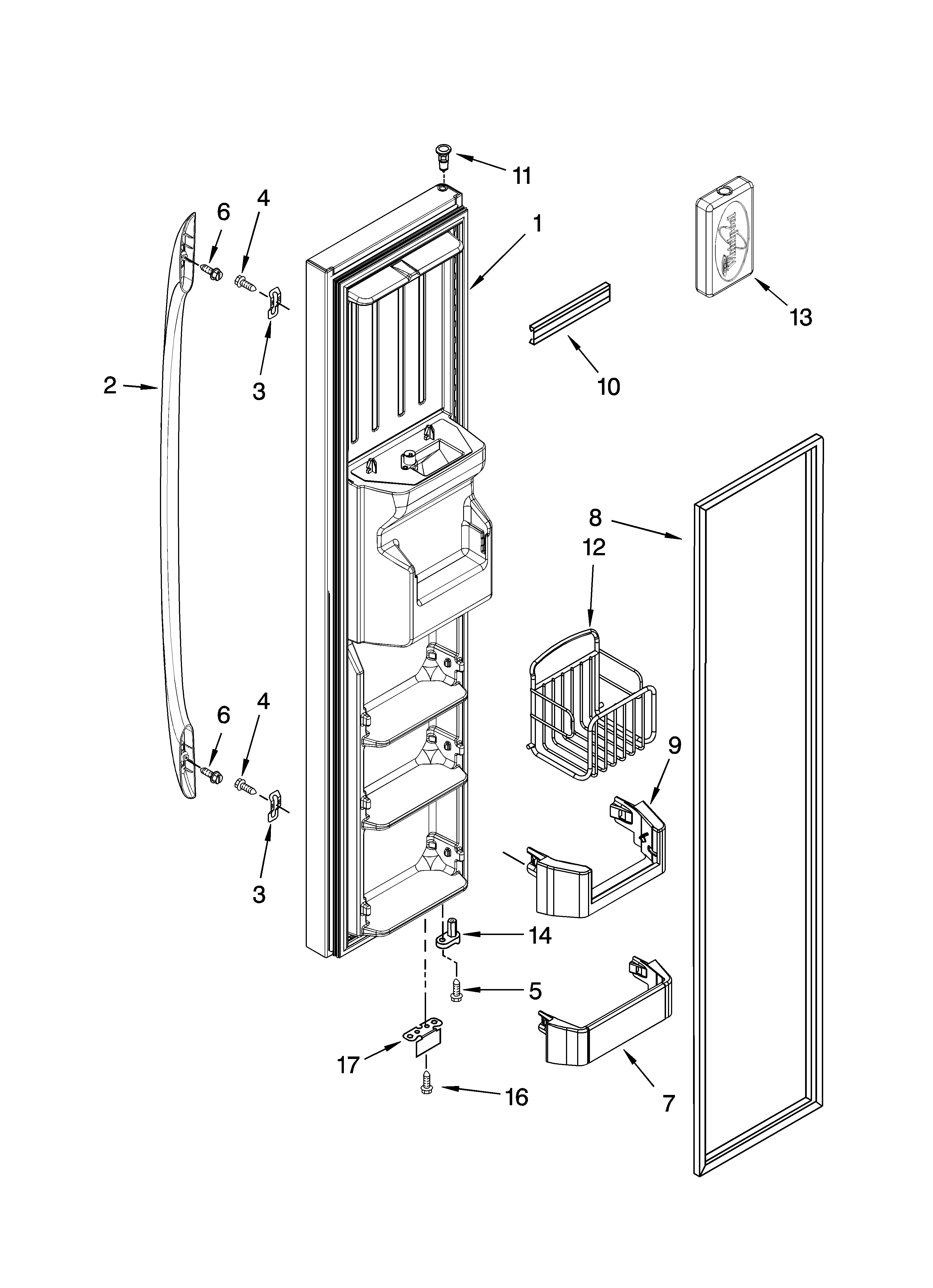 Whirlpool GC5SHEXNB00 freezer door parts diagram