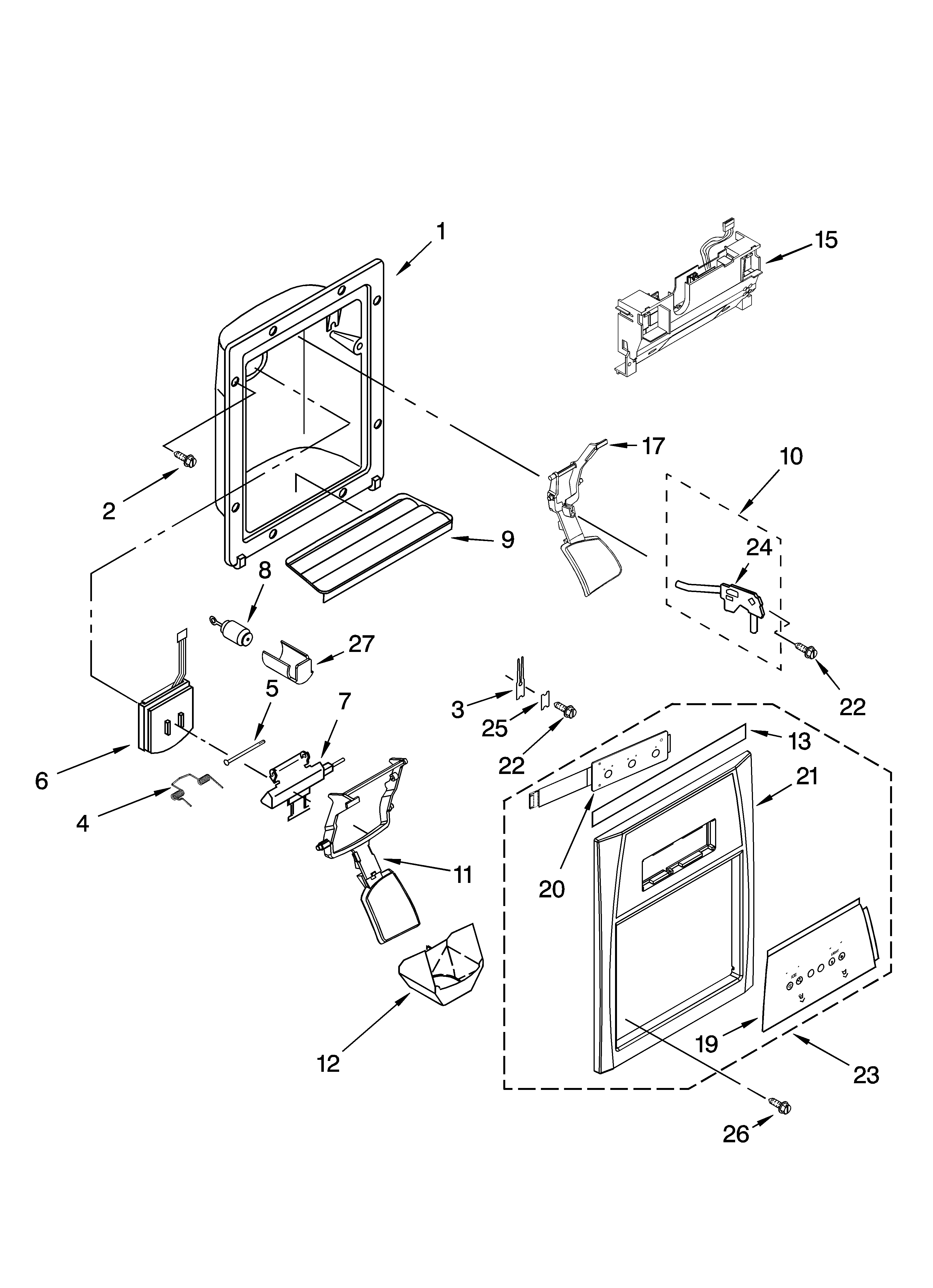 Whirlpool GC5SHEXNQ02 dispenser front parts diagram