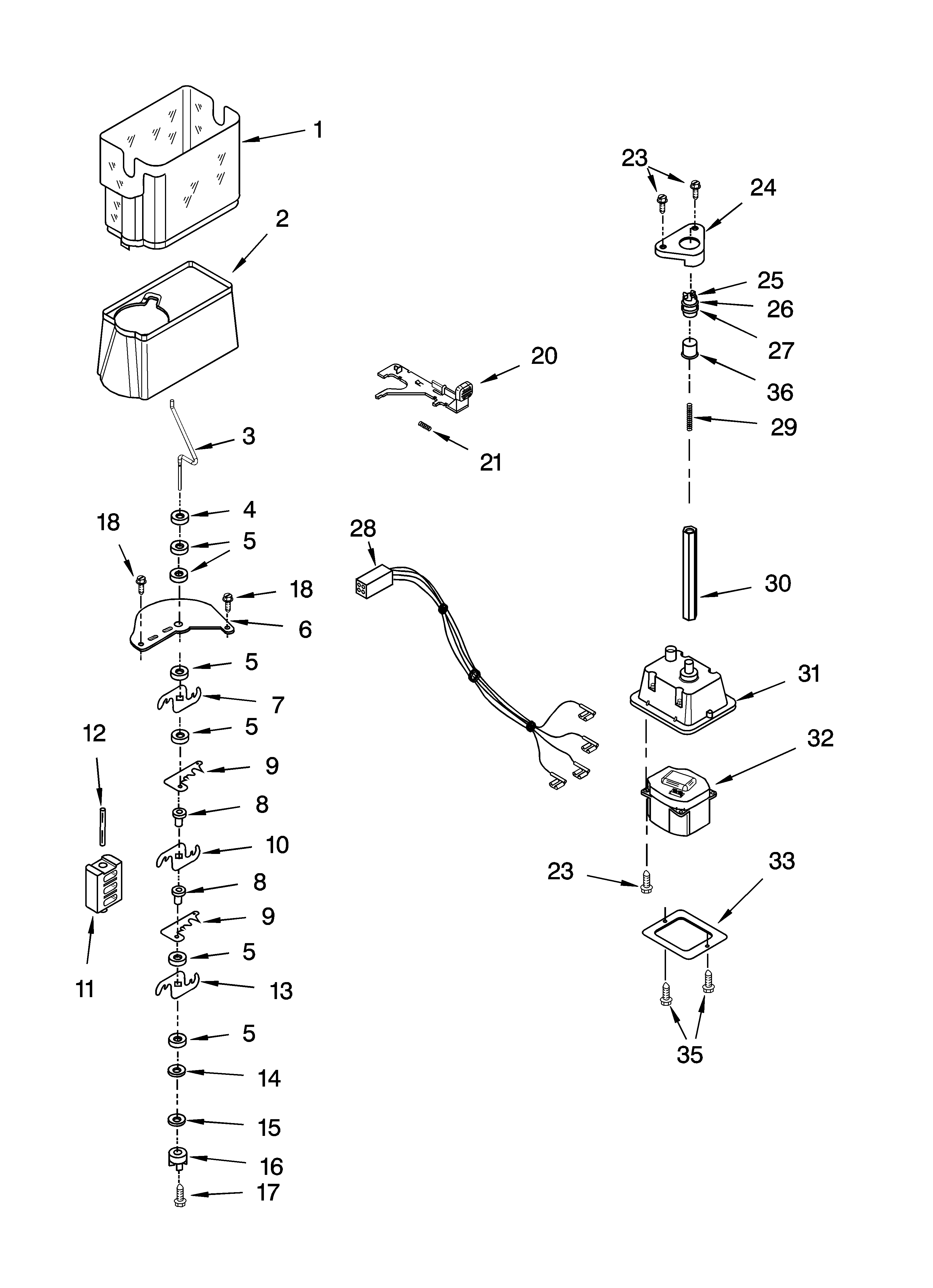 Whirlpool GD2SHAXNB01 motor and ice container parts diagram