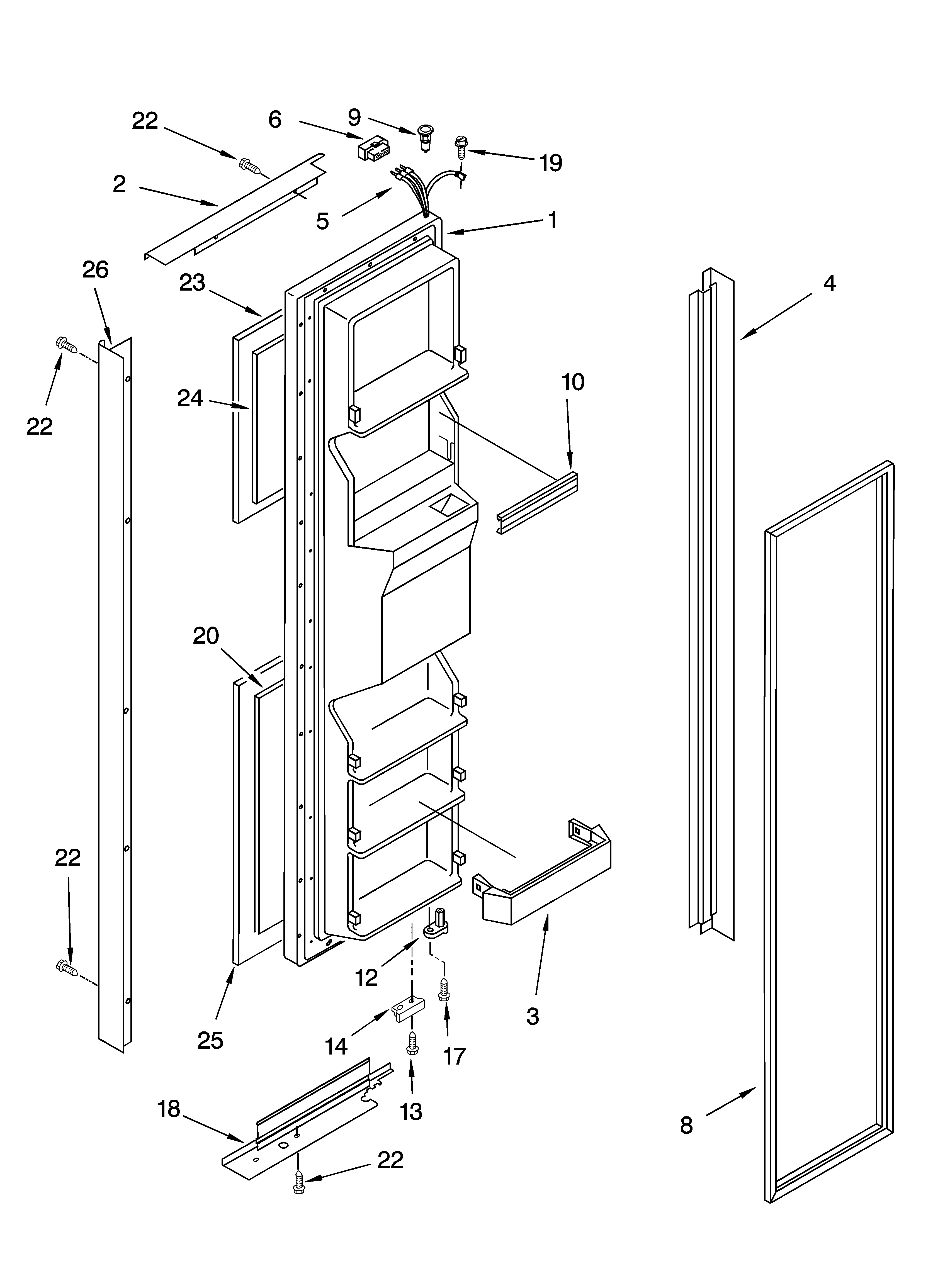 Whirlpool GD5PHAXMS10 freezer door parts diagram
