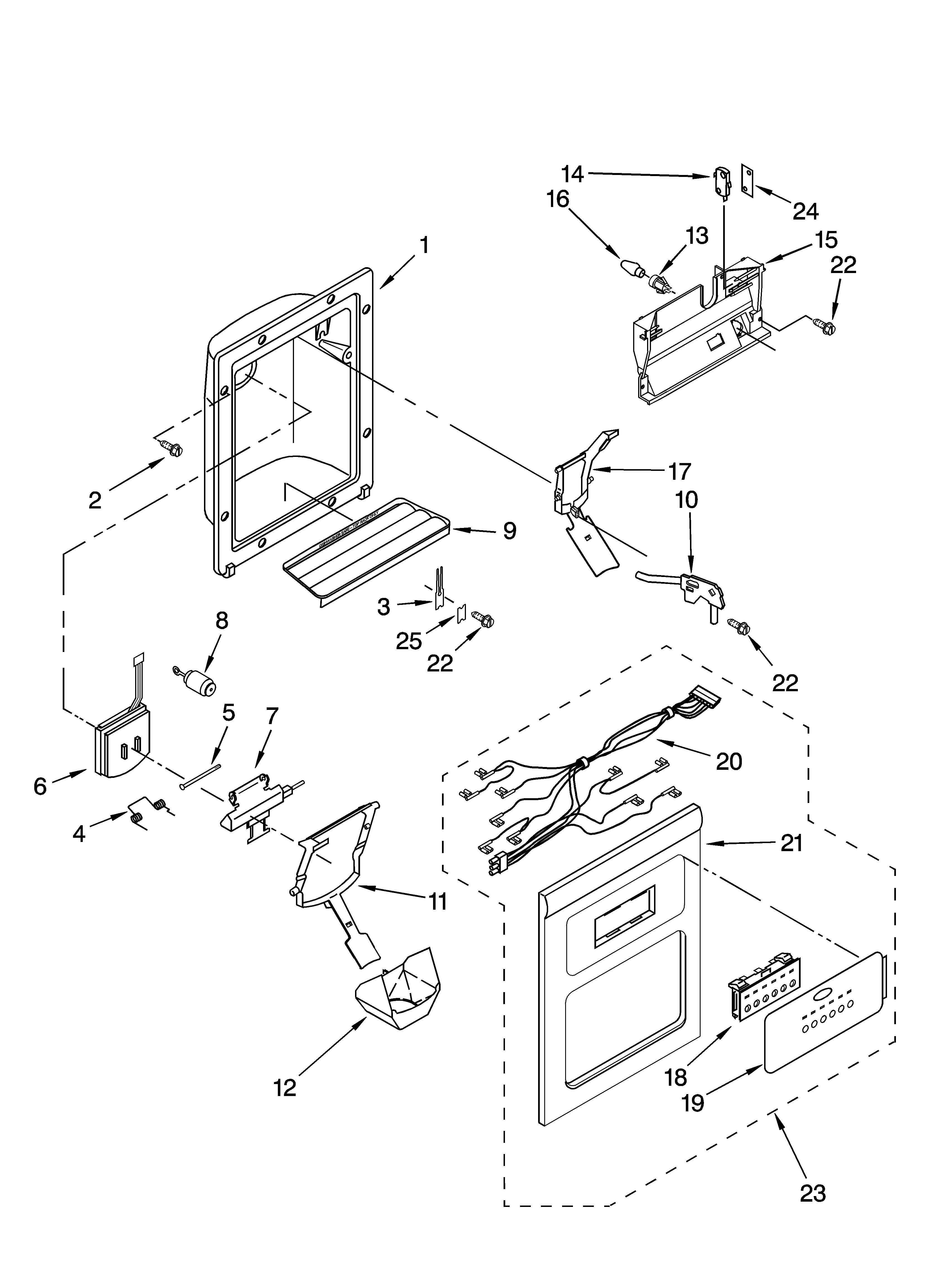Whirlpool GD5PHAXMS10 dispenser front parts diagram