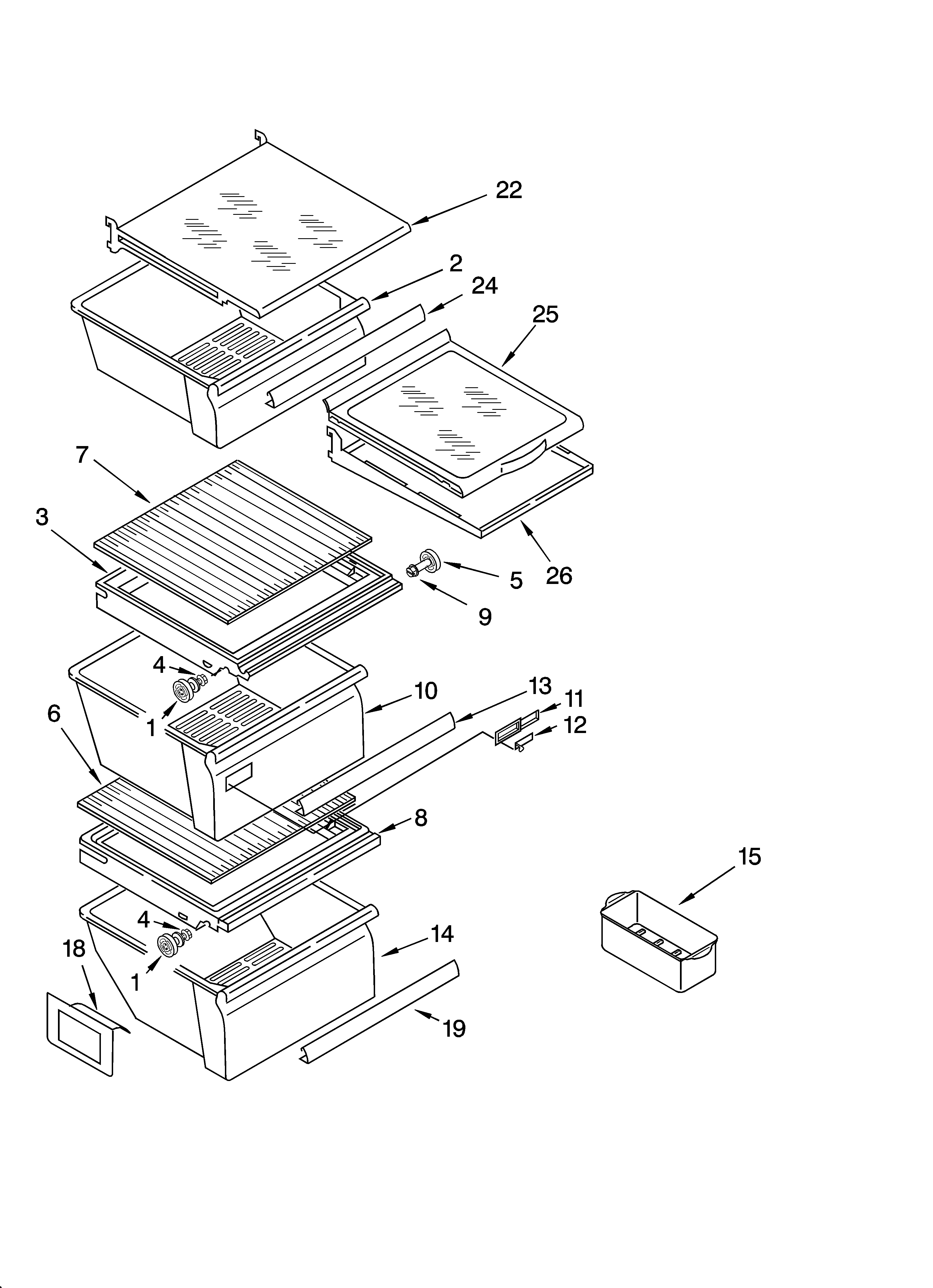 Whirlpool GD5PHAXMS11 refrigerator shelf parts diagram
