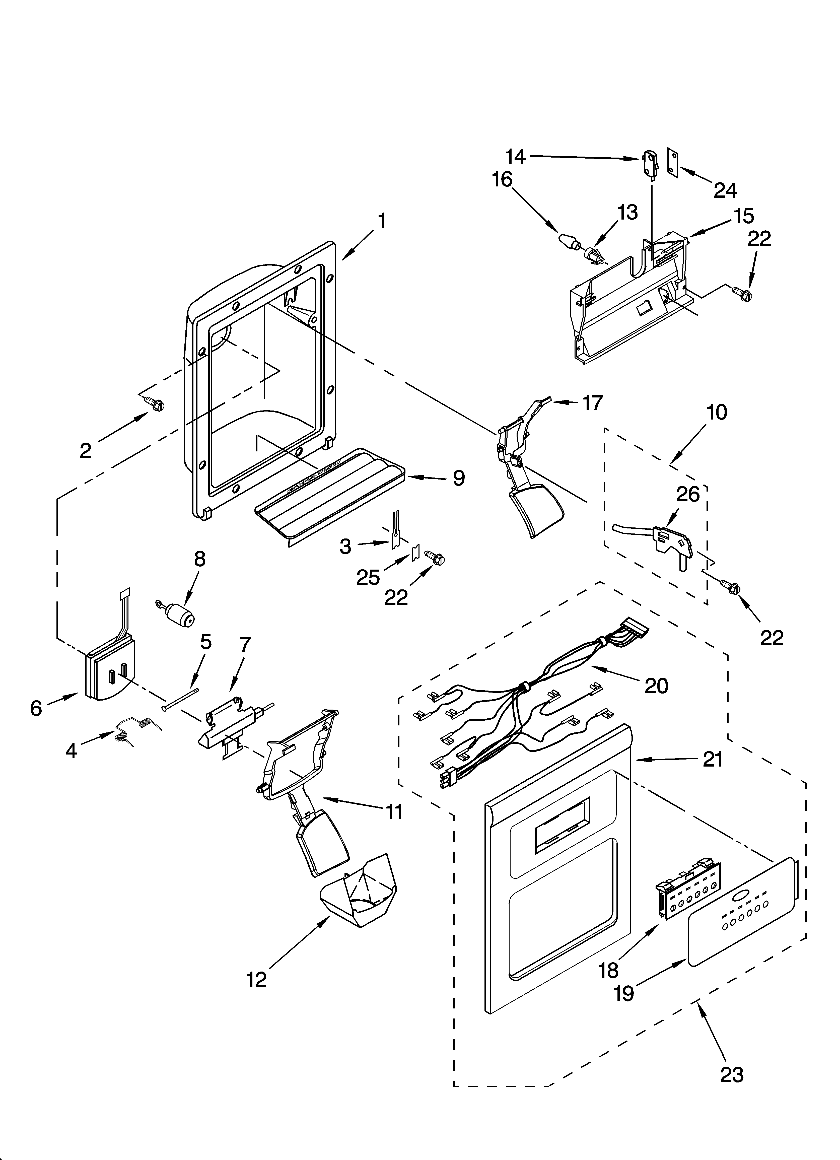 Whirlpool GD5PHAXMS11 dispenser front parts diagram