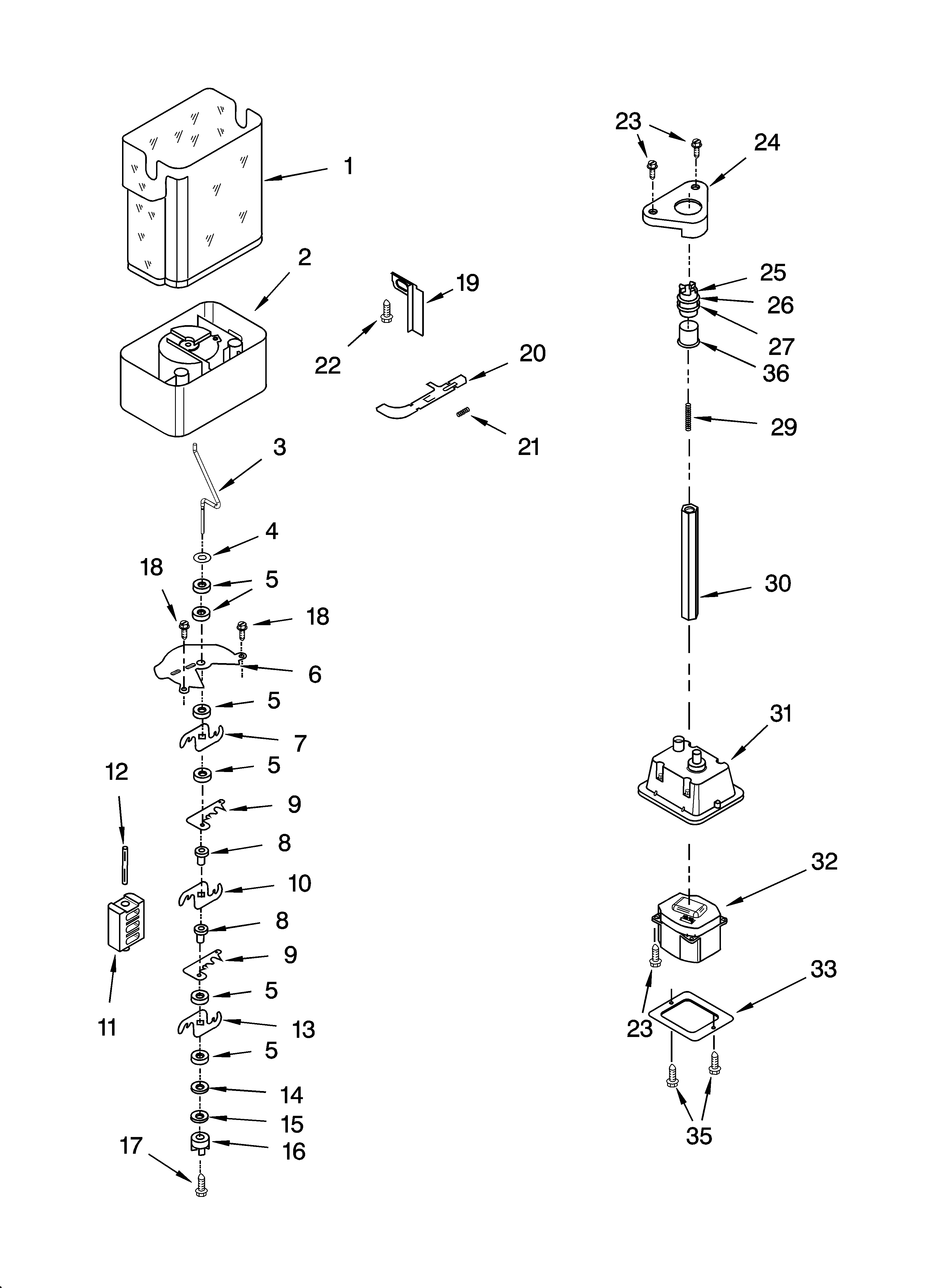Whirlpool GD5RHAXNQ01 motor and ice container parts diagram