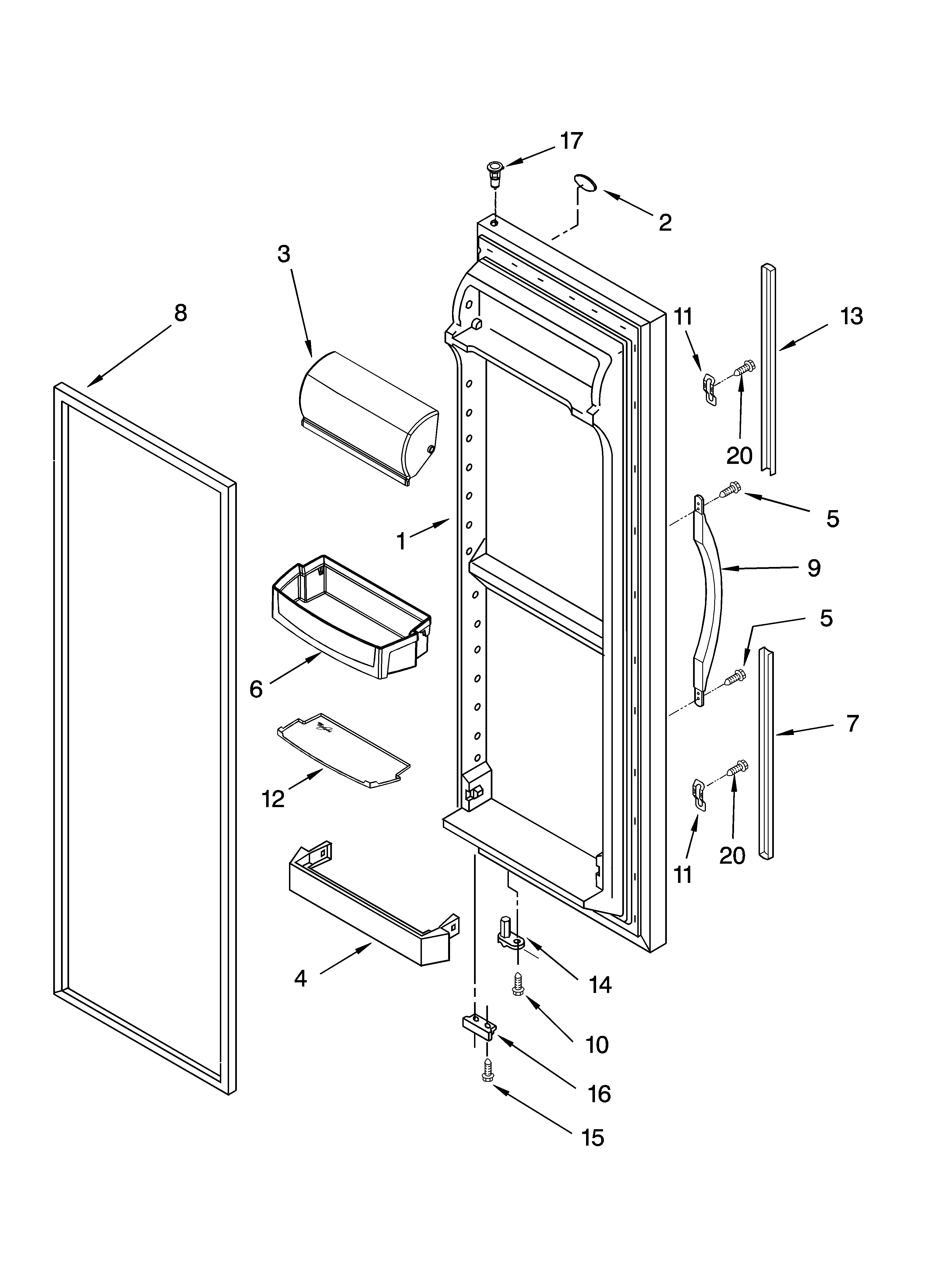 Whirlpool GD5RHAXNQ01 refrigerator door parts diagram