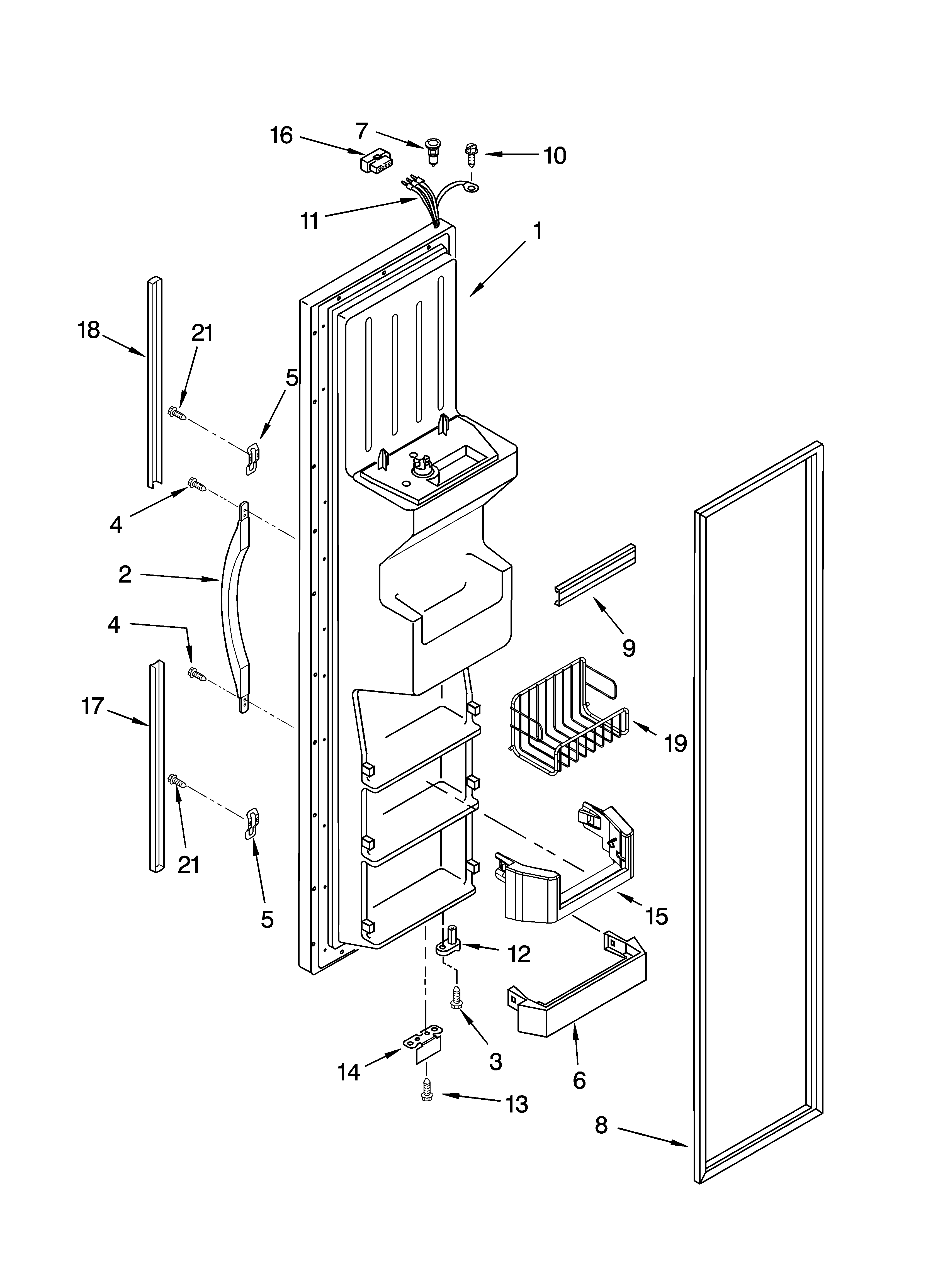 Whirlpool GD5RHAXNQ01 freezer door parts diagram