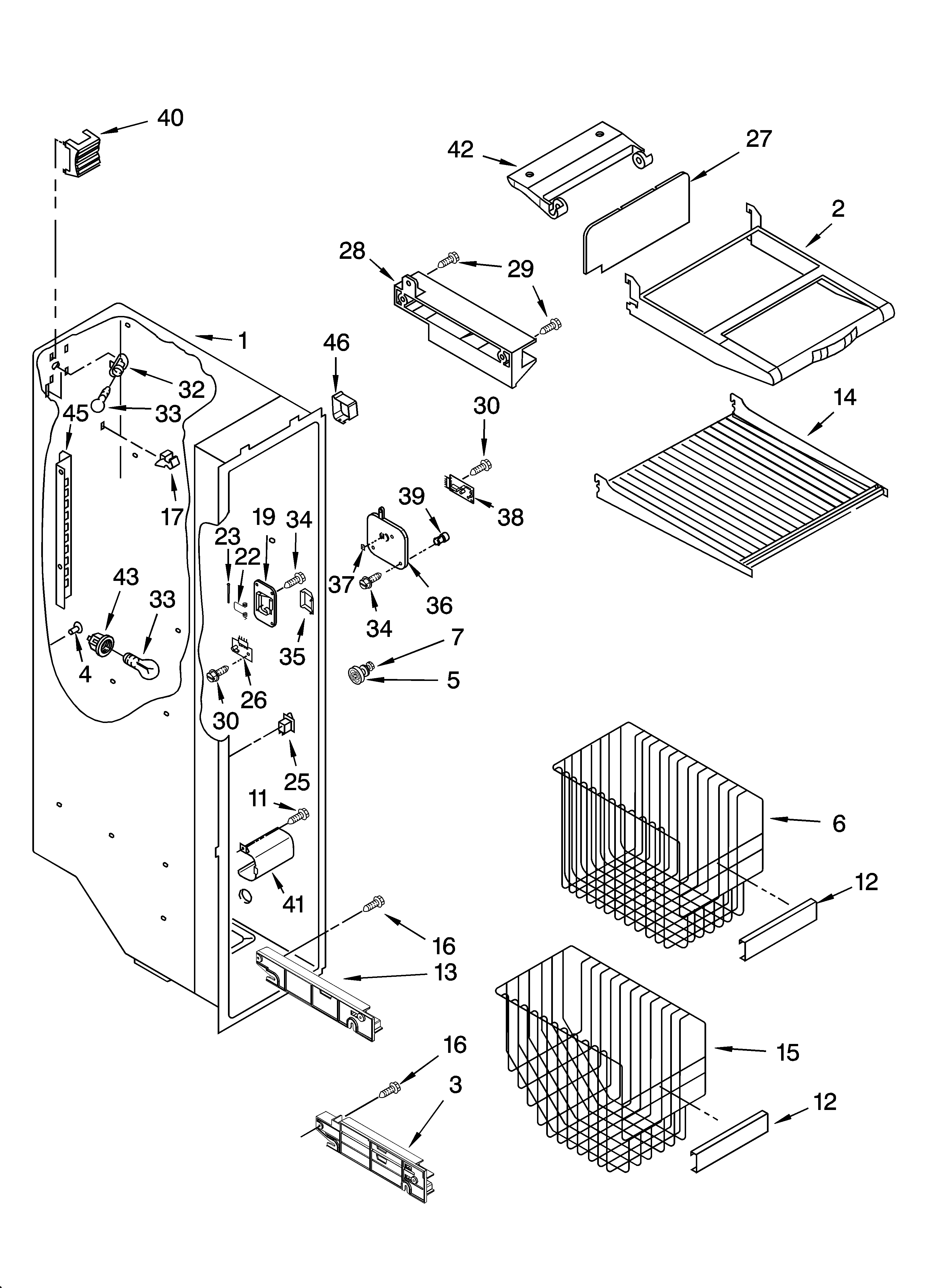 Whirlpool GD5SHAXNS01 freezer liner parts diagram