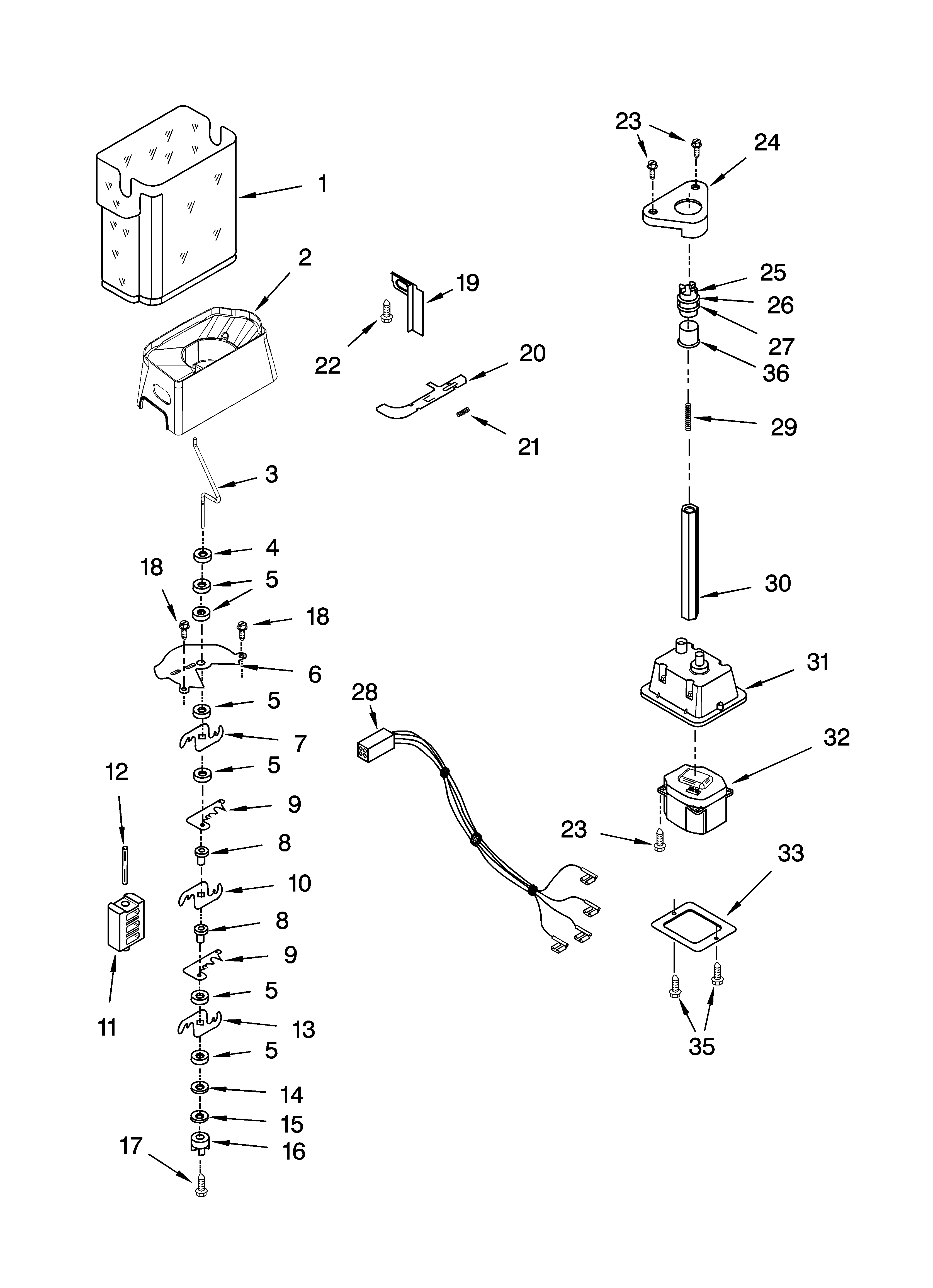 Whirlpool GD5SHAXNS01 motor and ice container parts diagram