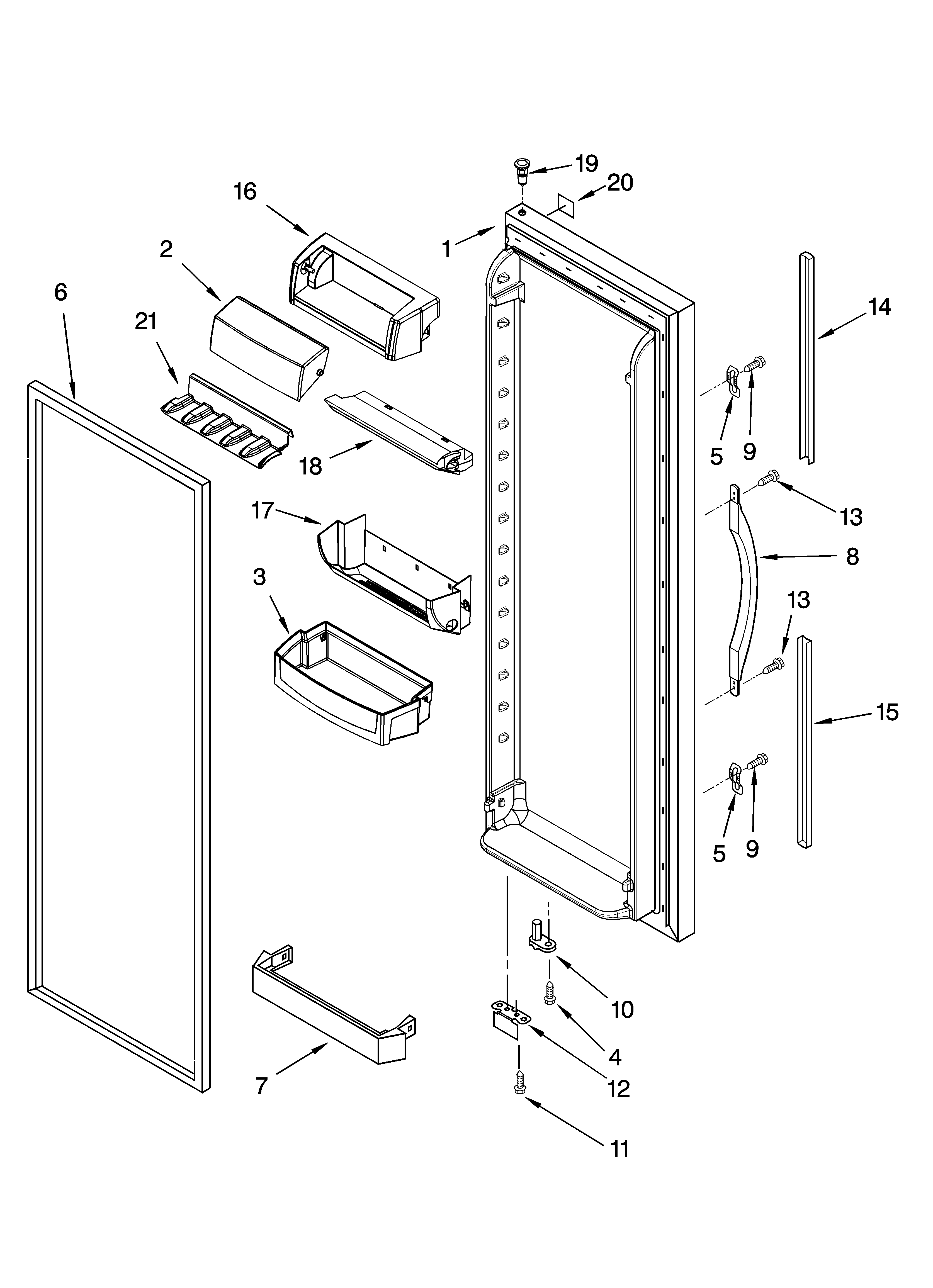 Whirlpool GD5SHAXNS01 refrigerator door parts diagram
