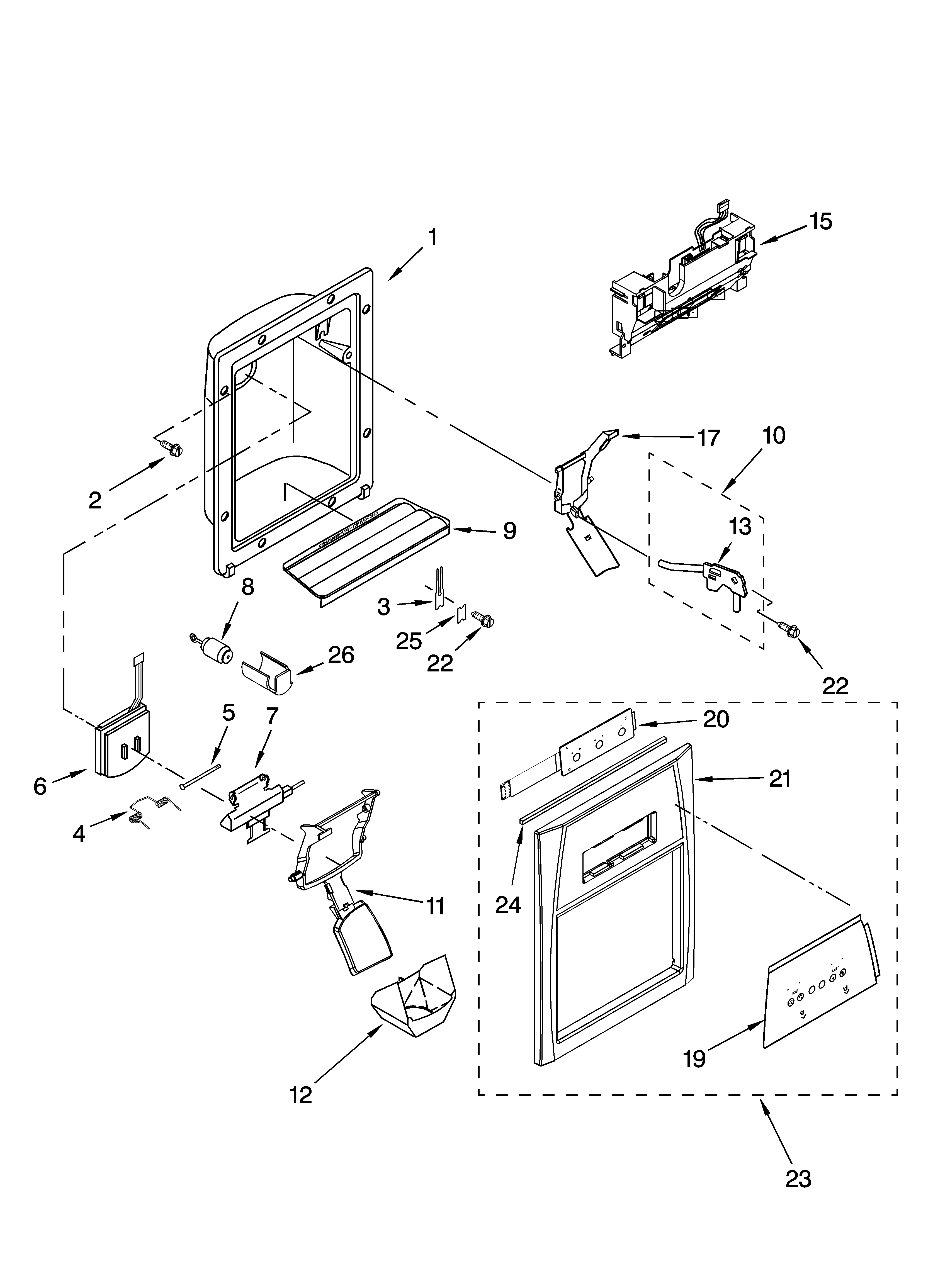 Whirlpool GD5SHAXNS01 dispenser front parts diagram