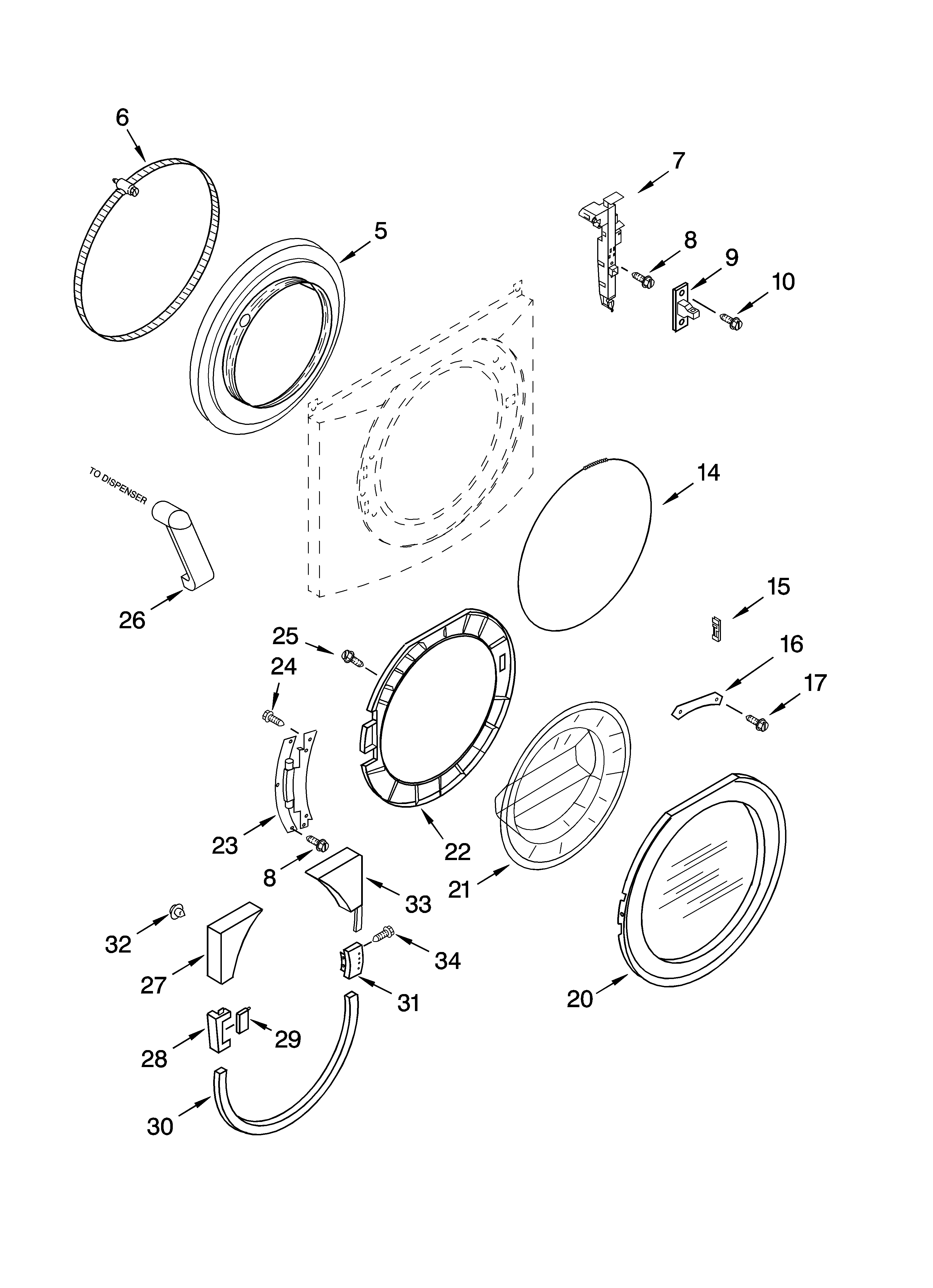 Whirlpool GHW9150PW1 door and latch parts diagram